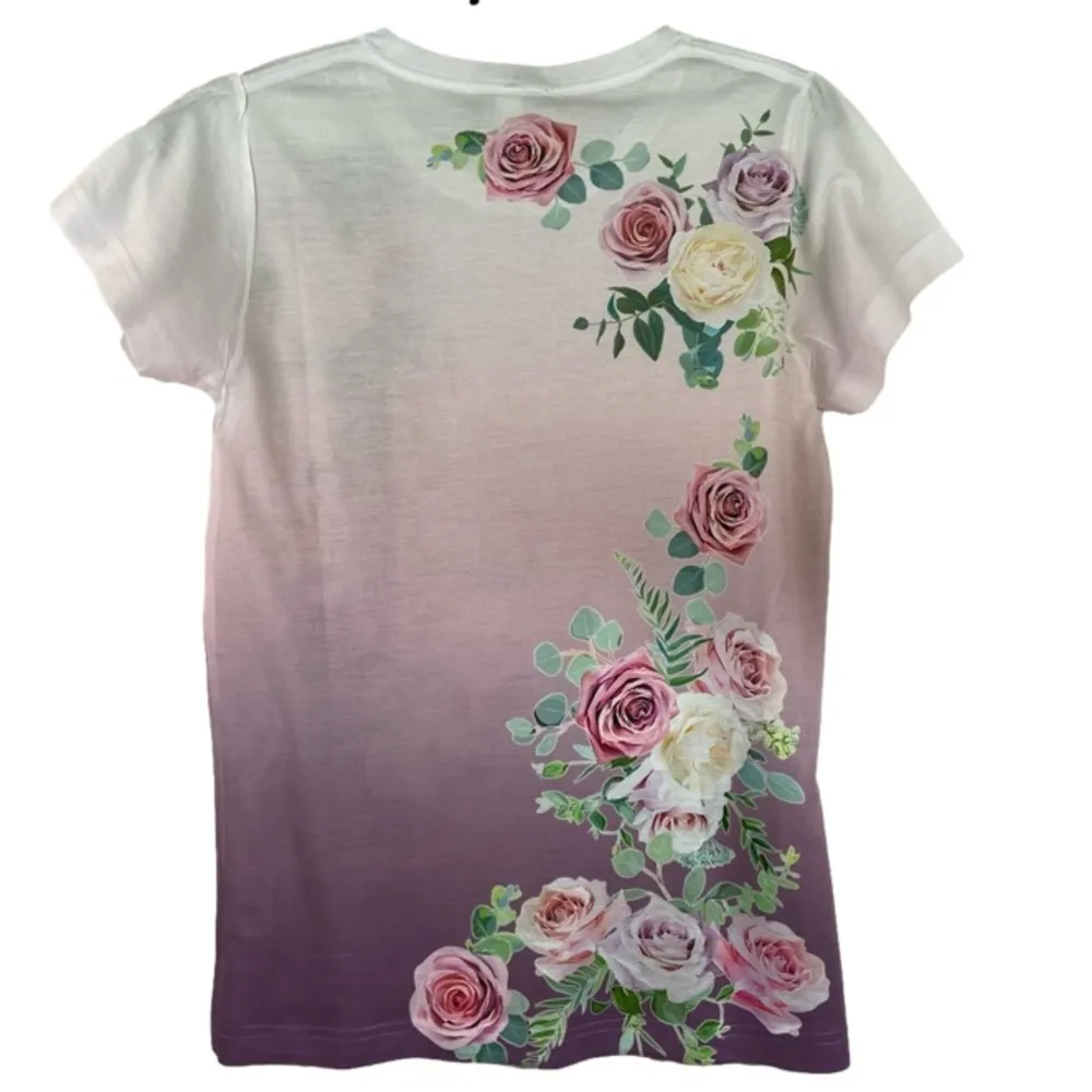 Graceland Elvis Presley Gibson Guitar and Roses Pink Sparkle Top Size Medium - Image 2