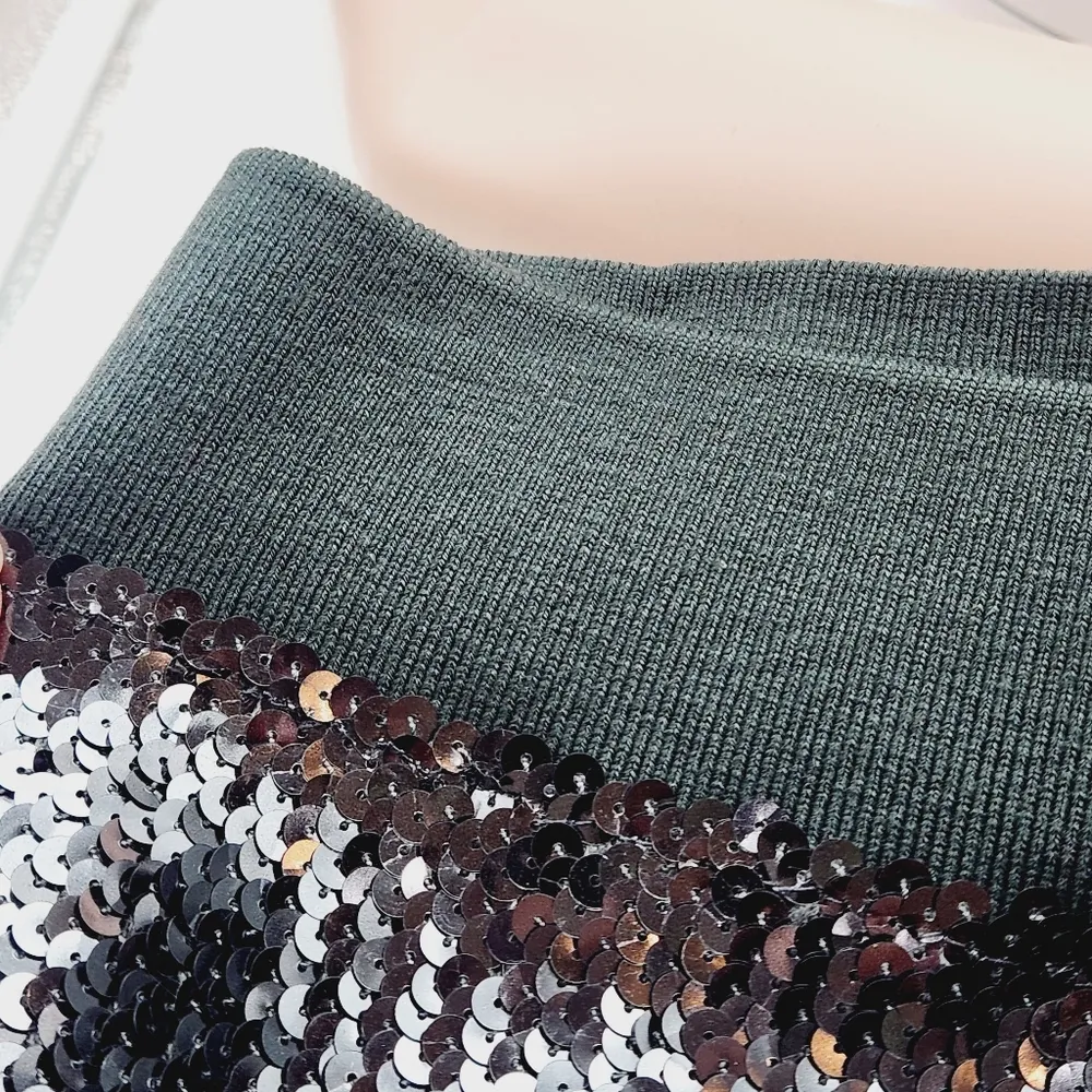 Lily White Ladies Dark Green Sequined Mini Pencil Skirt Sz XL - Image 4