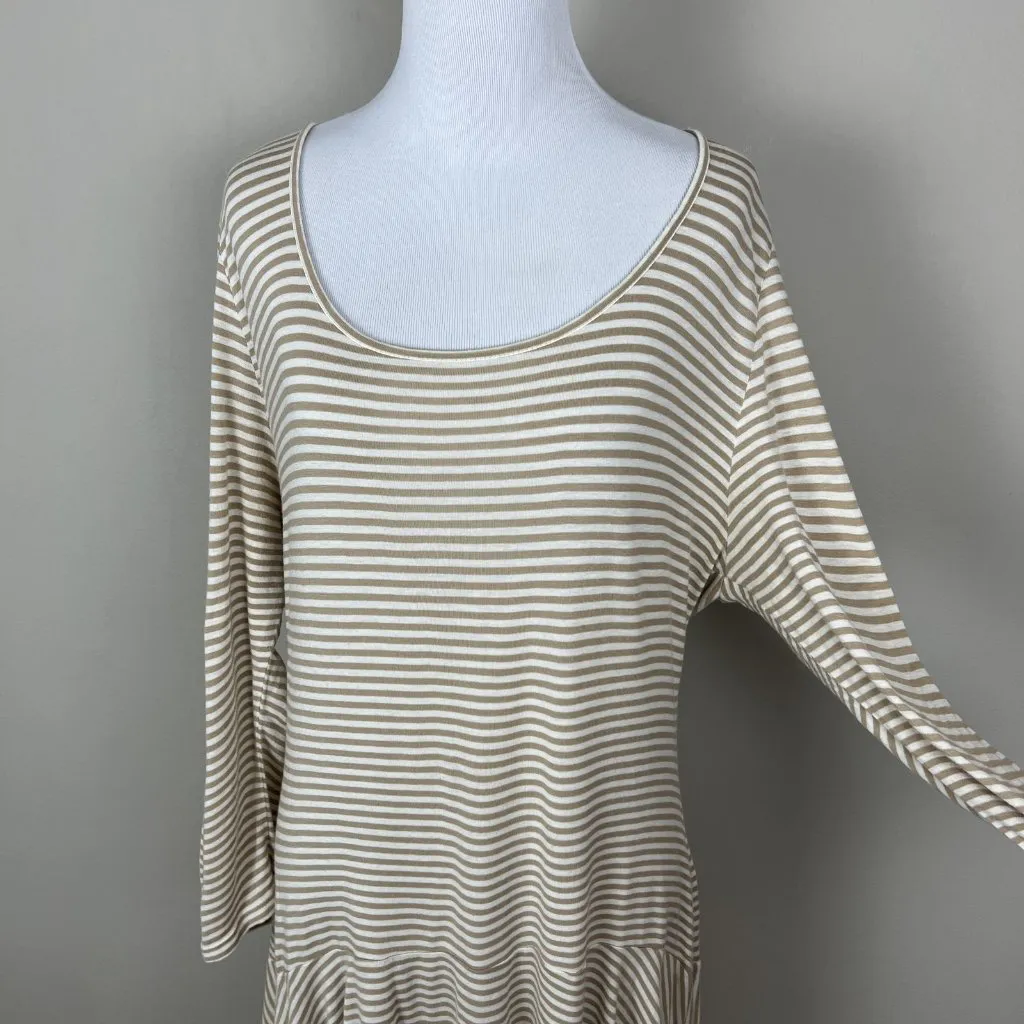Peruvian Connection Tunic Top Womens Medium Beige White Striped Flowy Sharkbite‎ - Image 5