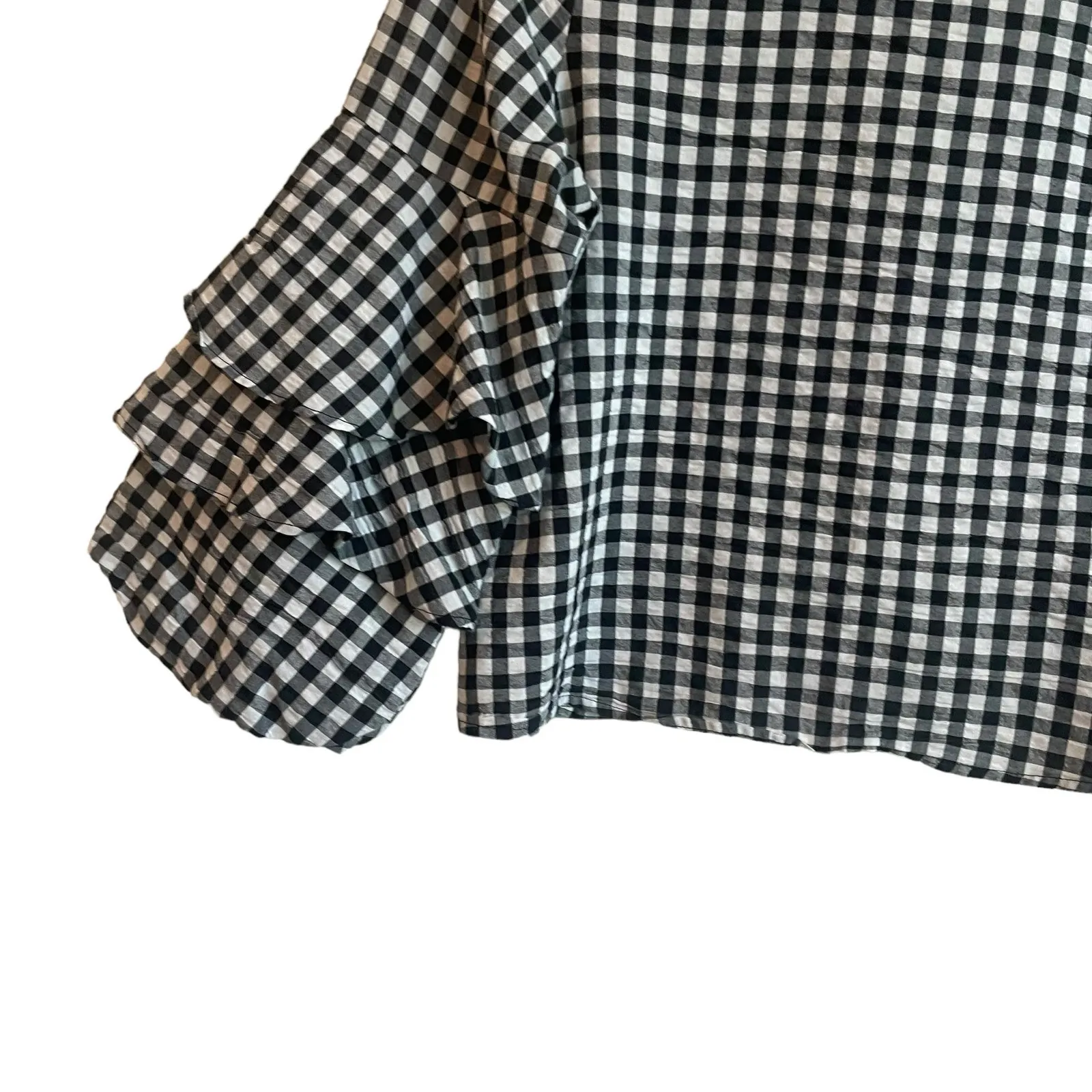 Zara Womens Crop Top XS Black White Gingham Check Ruffle Sleeve Preppy‎ Coastal - Image 5