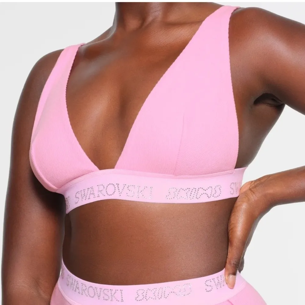Skims x Swarovski Cotton Rib Plunge Crystal Bralette Bubble Gum Pink Small NEW - Image 2