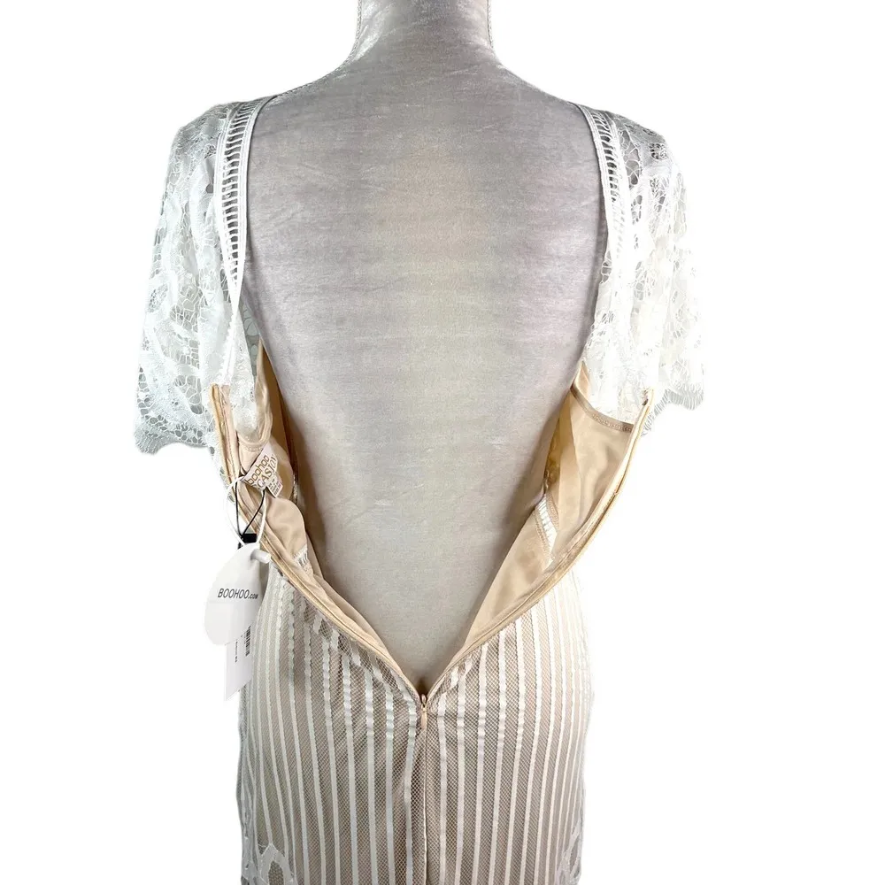 Boohoo Occasion Dress 6 White All Over Lace Bodycon Midi New - Image 13