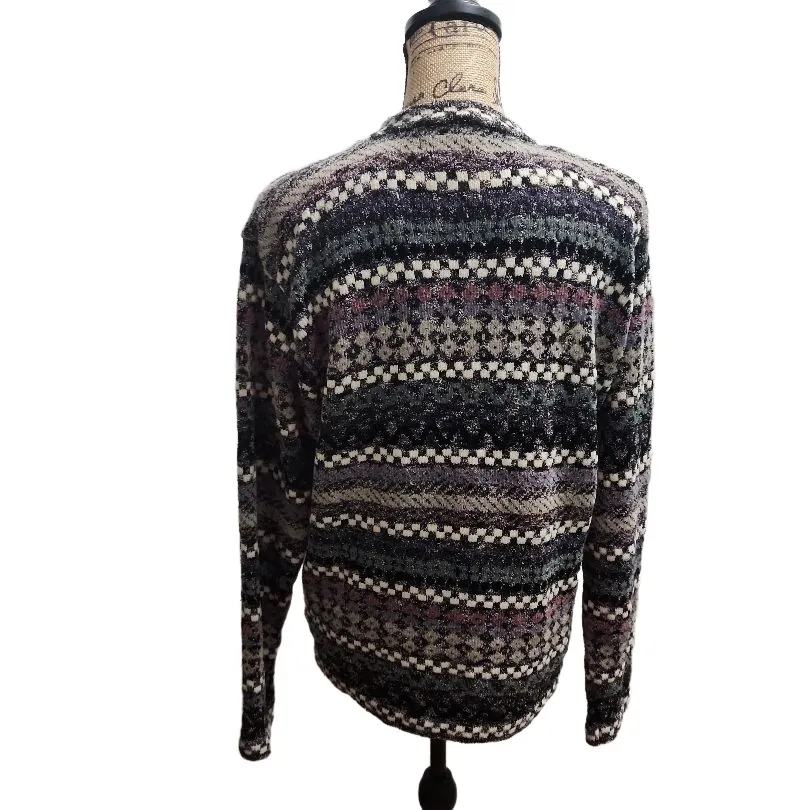 Carolina Colours Cardigan Womens Size L Multicolor Fair Isle Button Front Cozy Black Size L - Image 3