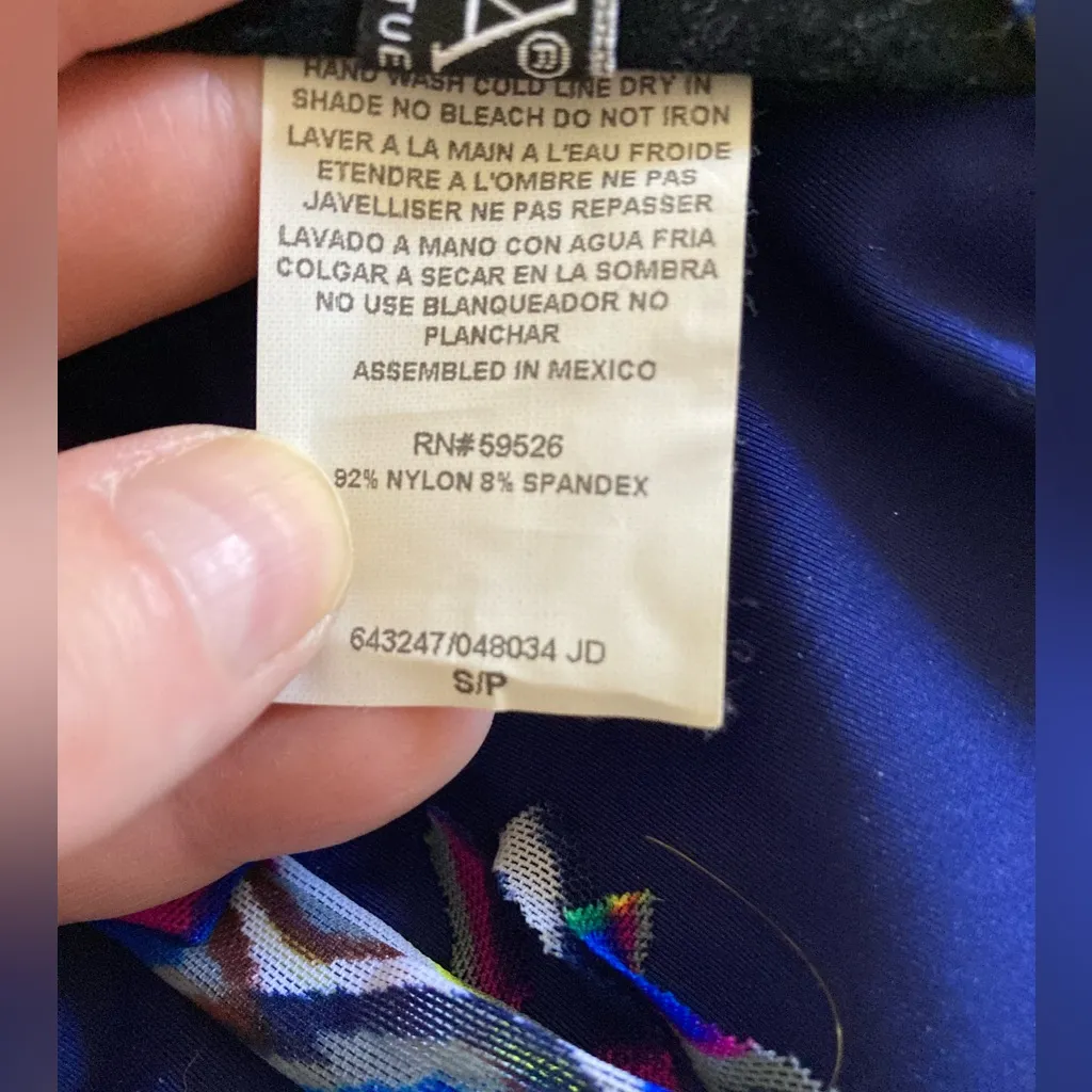 Becca Navy Multicolor Abstract Pattern Mesh Bralette with Fringe Bikini - Image 8