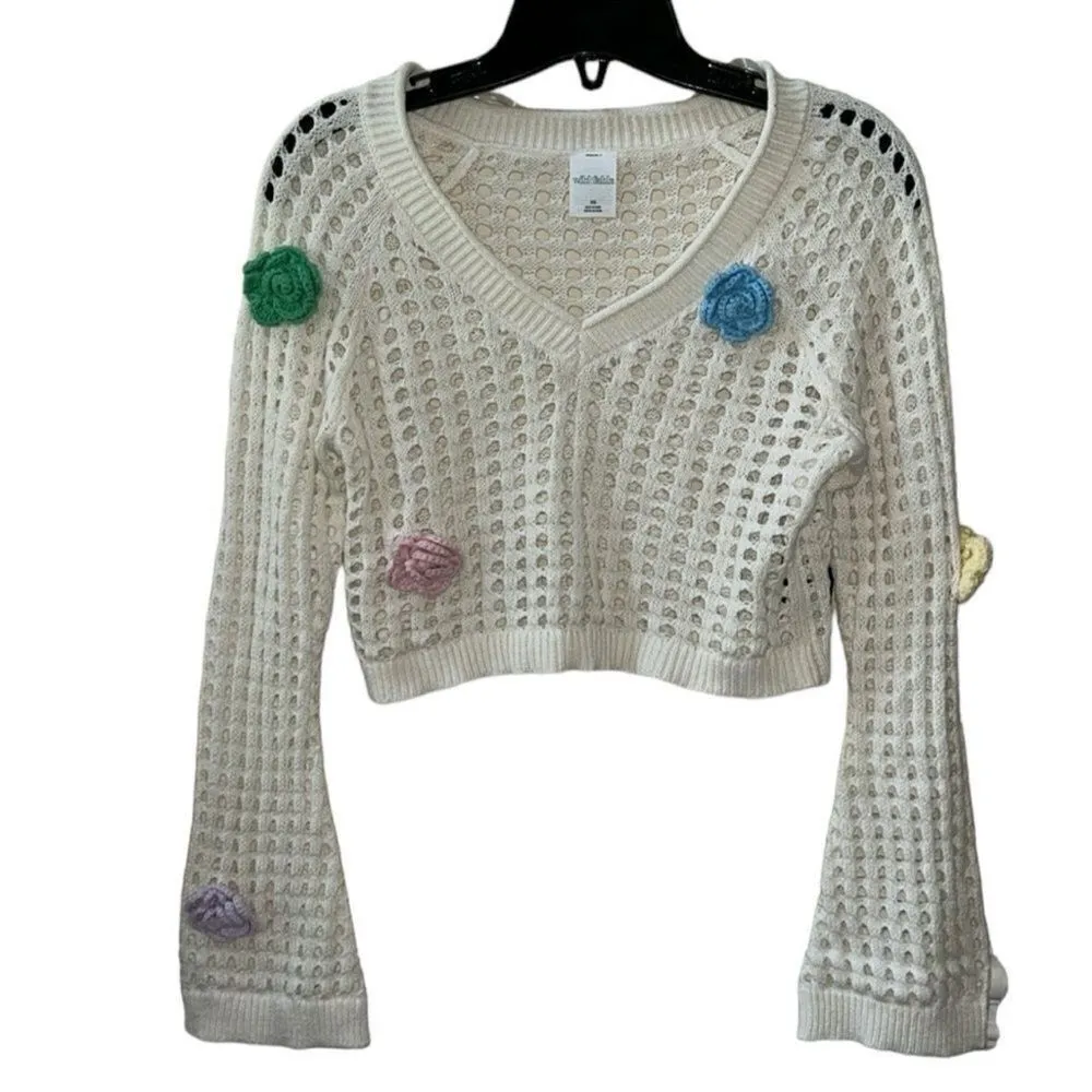 Wild Fable Off White Crotchet Crop Top(Size XS) - Image 3