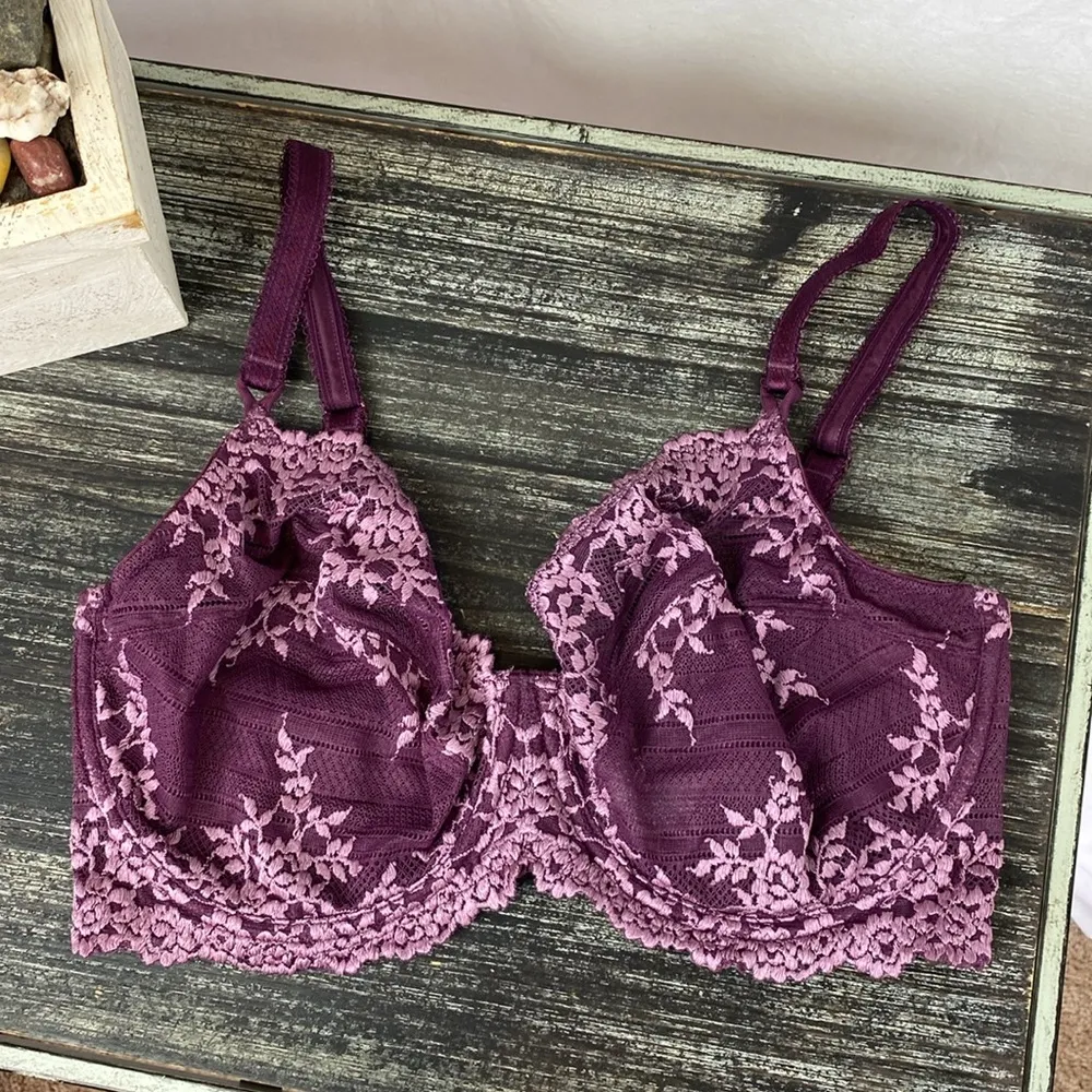 Wacoal Purple Lace Underwire Unlined 65191 Bra 38DD - Image 3
