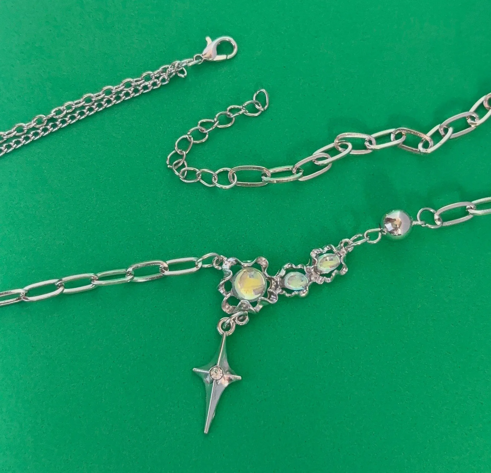 Moonstone Star Pendant Necklace for Men Women Streetwear Hip Hop Unisex Necklace Silver - Image 3