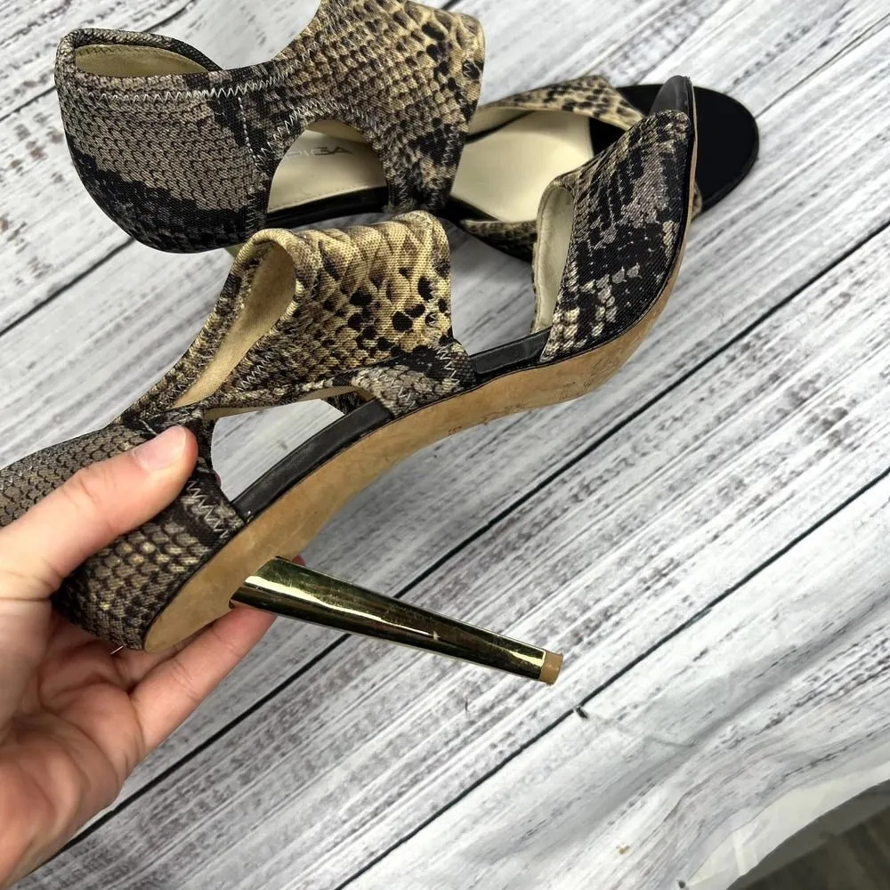 Via Spiga Snake Pattern Pumps Metallic Gold Heels 9.5 Black - Image 3