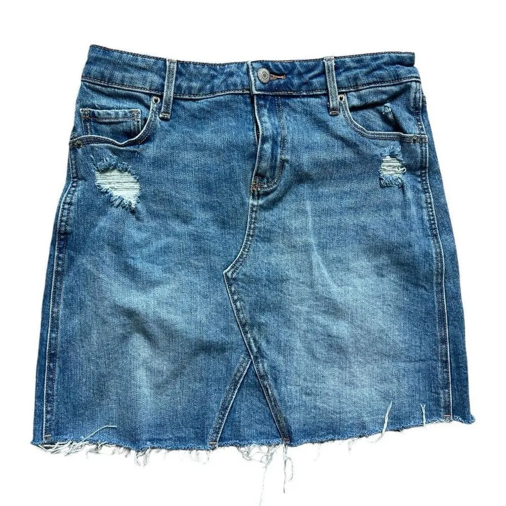 Womens Old Navy High Waisted Frayed Raw Hem Distressed Jean Skirt - Sz 2 - Image 3