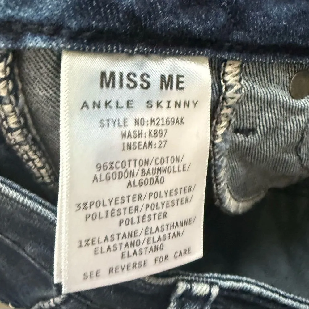 Miss Me embroidered floral denim jeans Skinny ankle Size 26 - Image 7