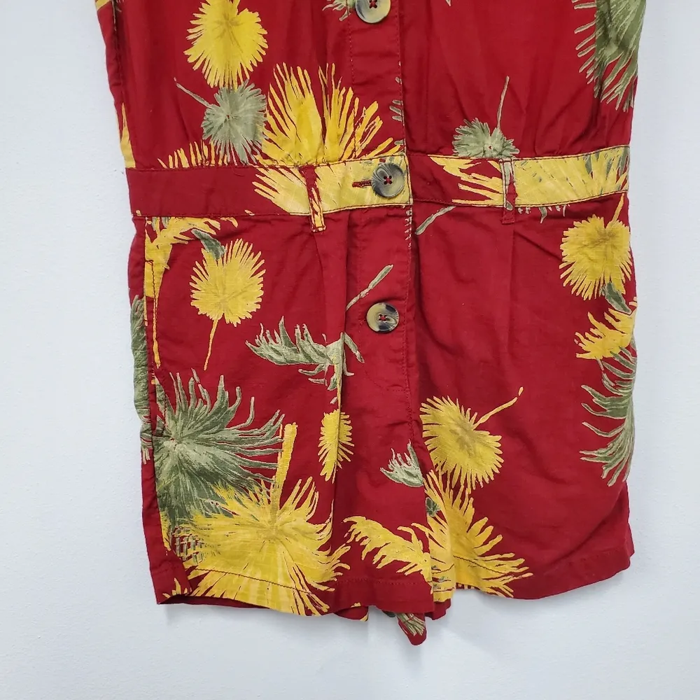 Free People Malibu Short Sleeve Romper XS Maroon Tropical Print Vacation Casual - Image 7