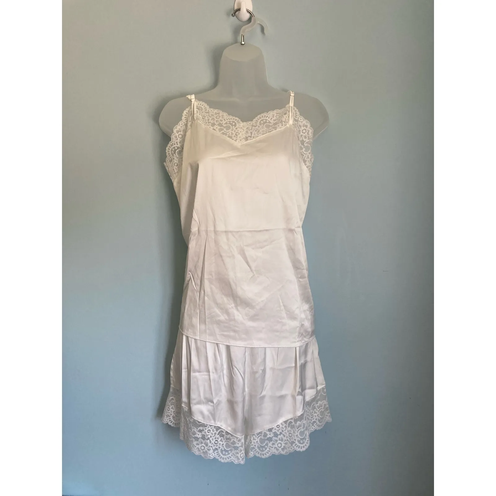 Satin and lace sleep set Allegra K Medium White Romantic Whimsical - Image 6