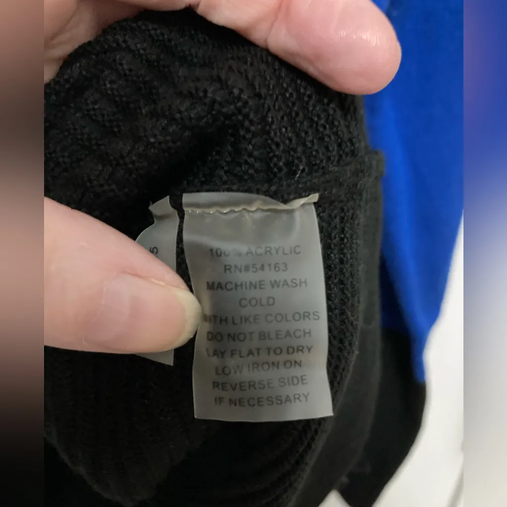 Calvin Klein Cowl Neck Royal Blue Color Block Ribbed Knit Long Sleeve Sweater - Image 3