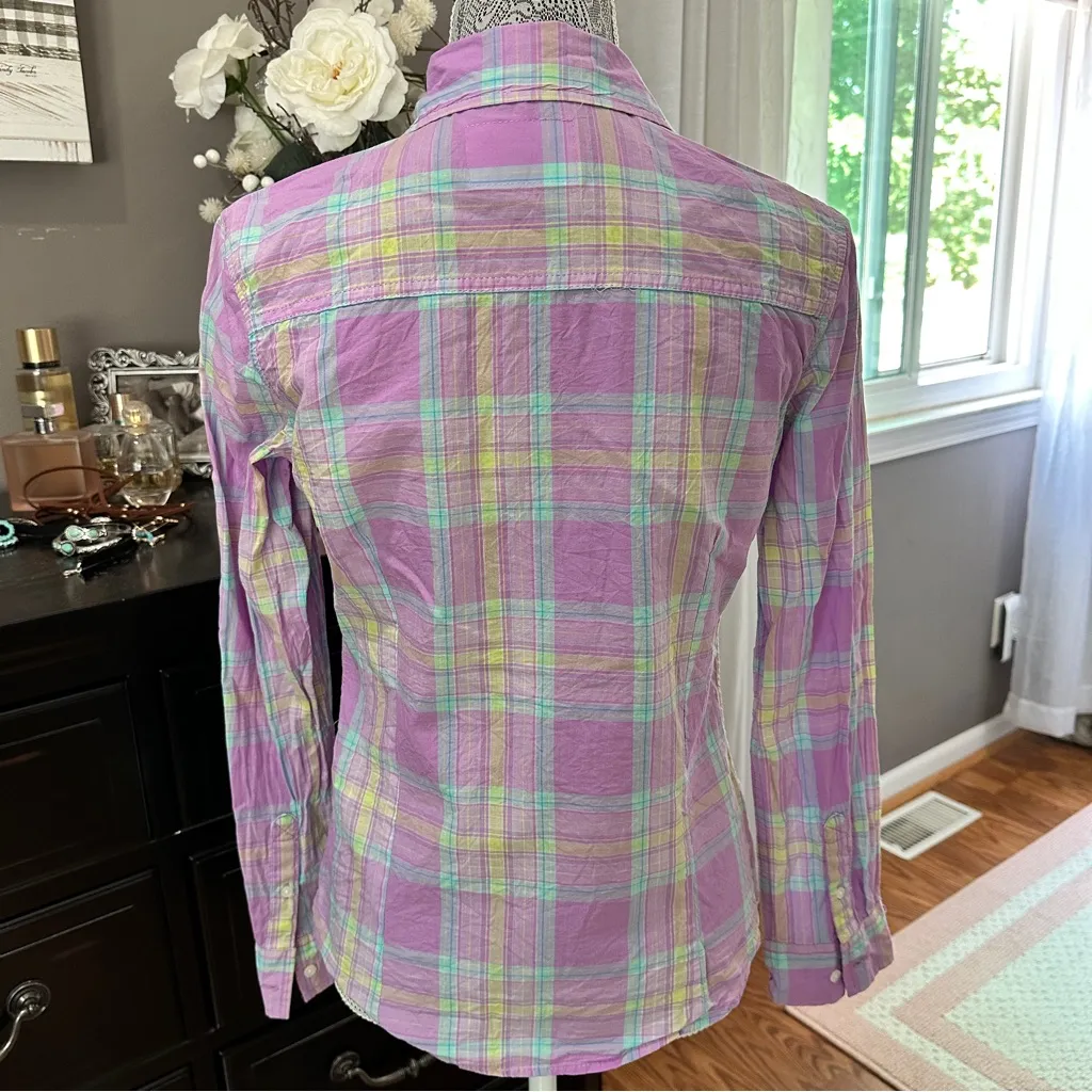 Aeropostale Signature Eighty-Seven Women’s Medium Plaid Button Down Shirt Purple - Image 6