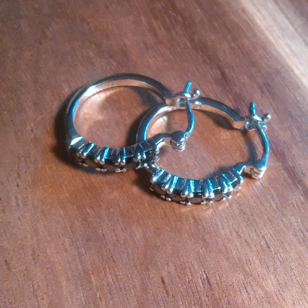 Thai Black Spinel Stainless Steel Hoop Earrings - Image 5