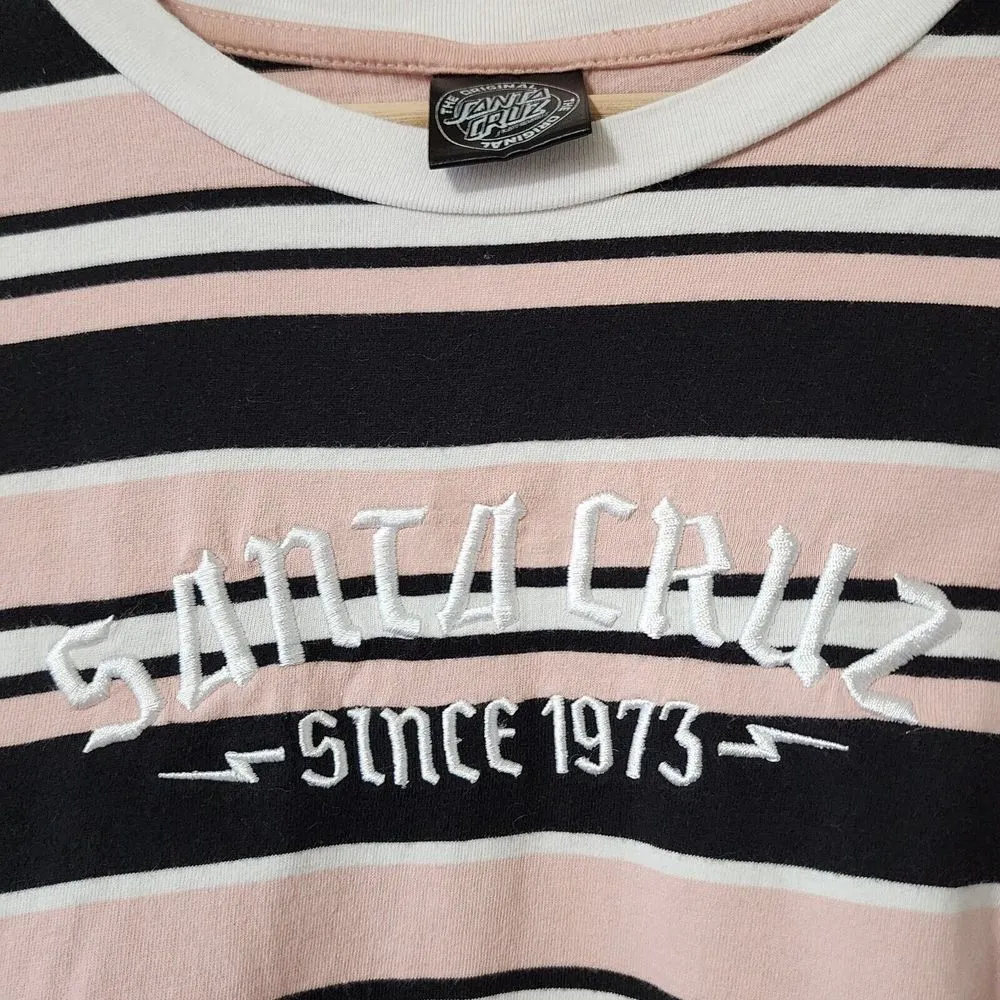 Santa Cruz Skateboards Striped T-Shirt Womens Size S Long Sleeve Pink Black - Image 6