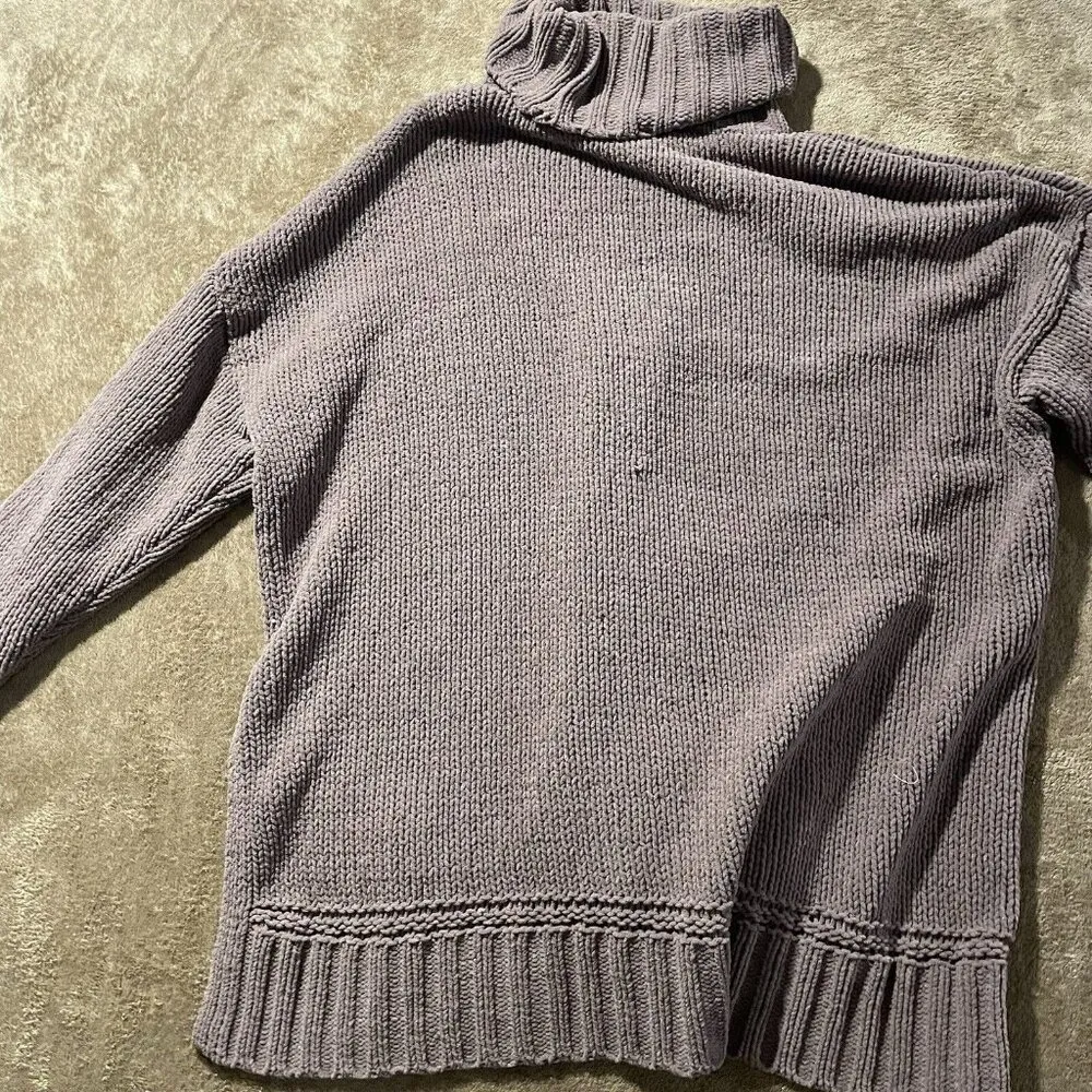 Aerie Sweater Women's Sz XS Oversized Chunky Knit Turtleneck Shirt Split Purple - Image 3