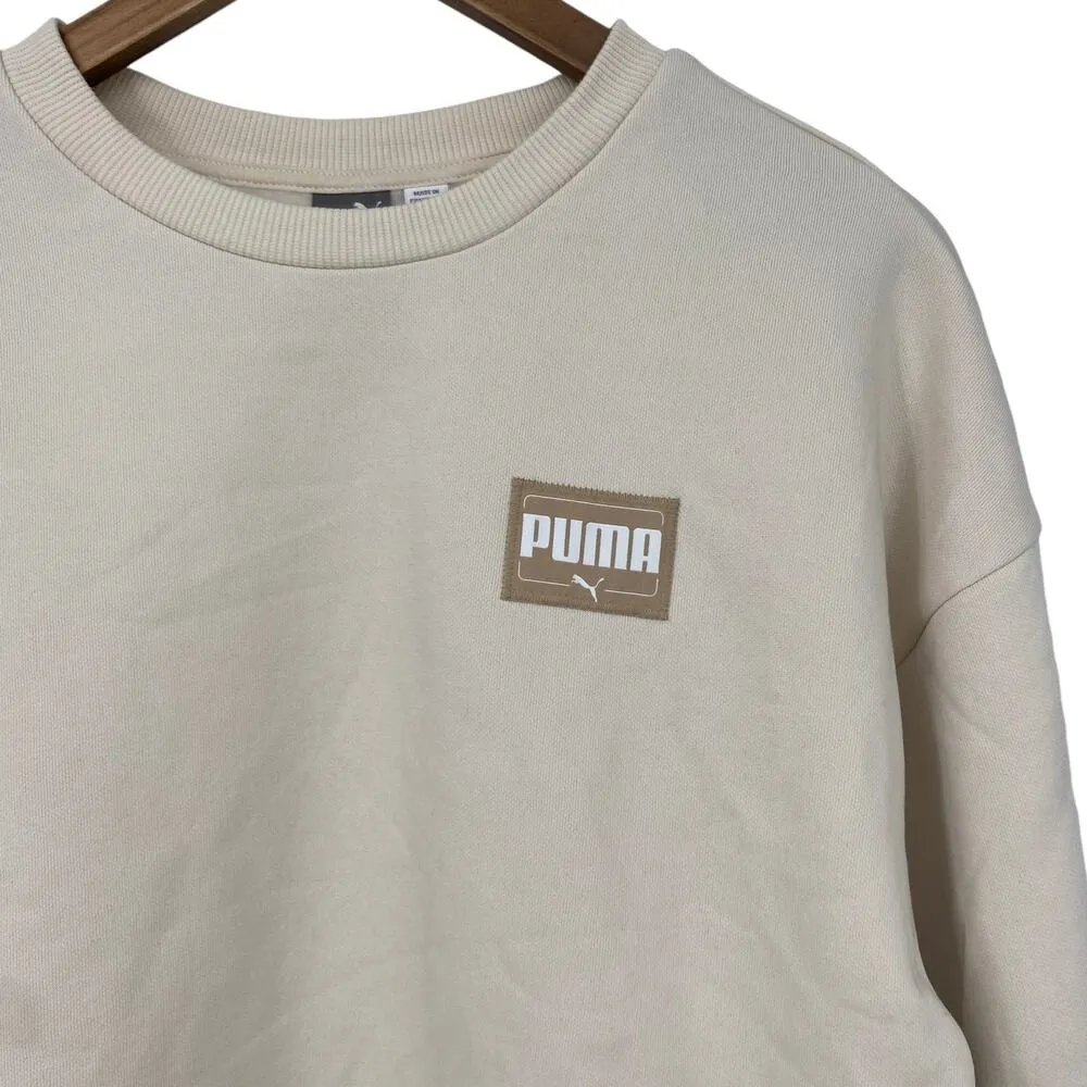 PUMA NWOT Crew Neck Fleece Lined Pullover Sweatshirt Size Medium Cream Relaxed - Image 2