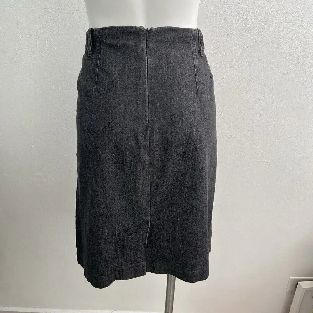 Denim Jean Knee Pencil Skirt Sandro Designer Washed Black Size 12 cotton - Image 4