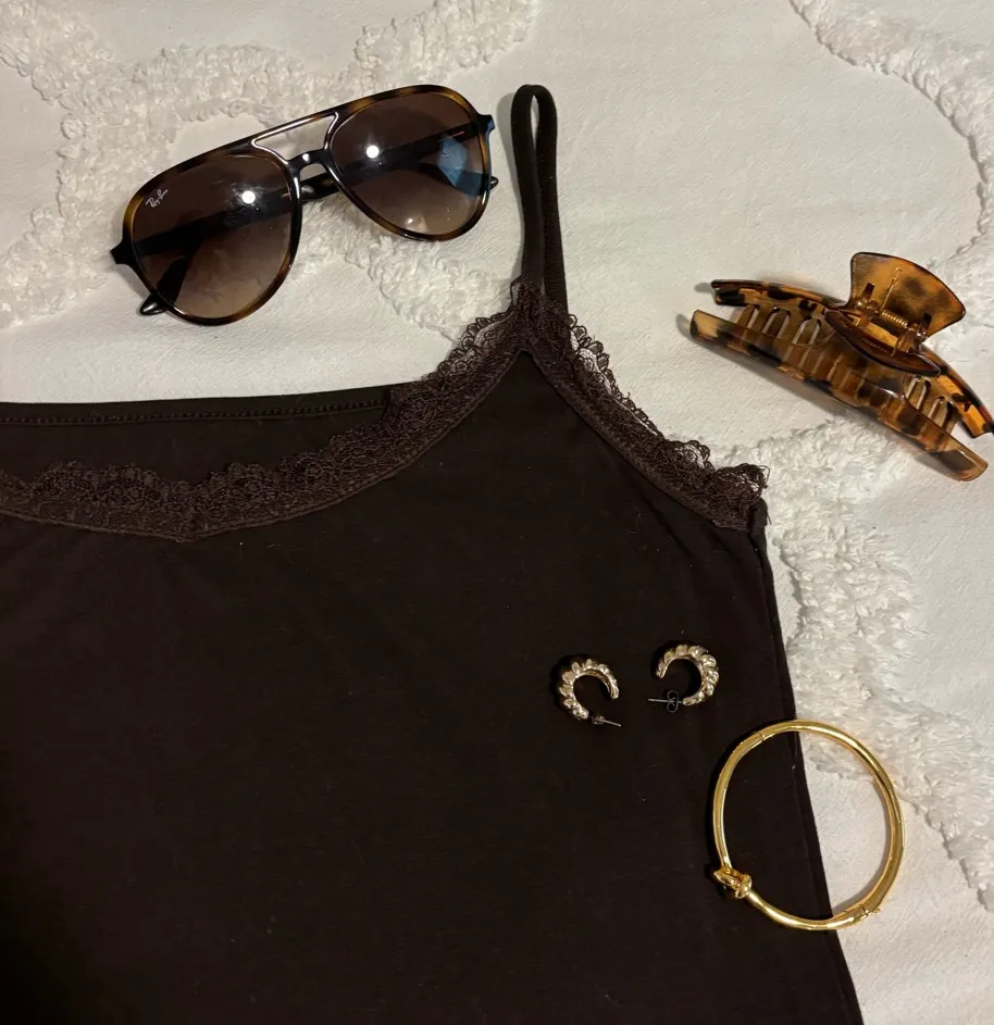 Elegant Brown Lace Trim Cami Top Size M - Image 2