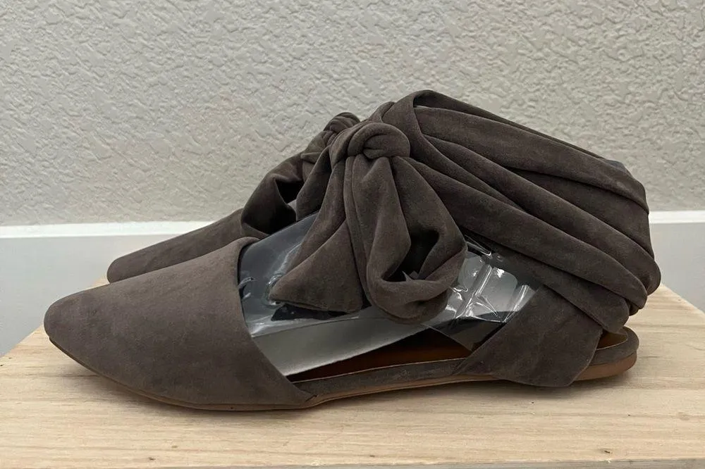 Bamboo Taupe Sequel Faux Suede Pointed Toe Lace Up Flat 7 - Image 4