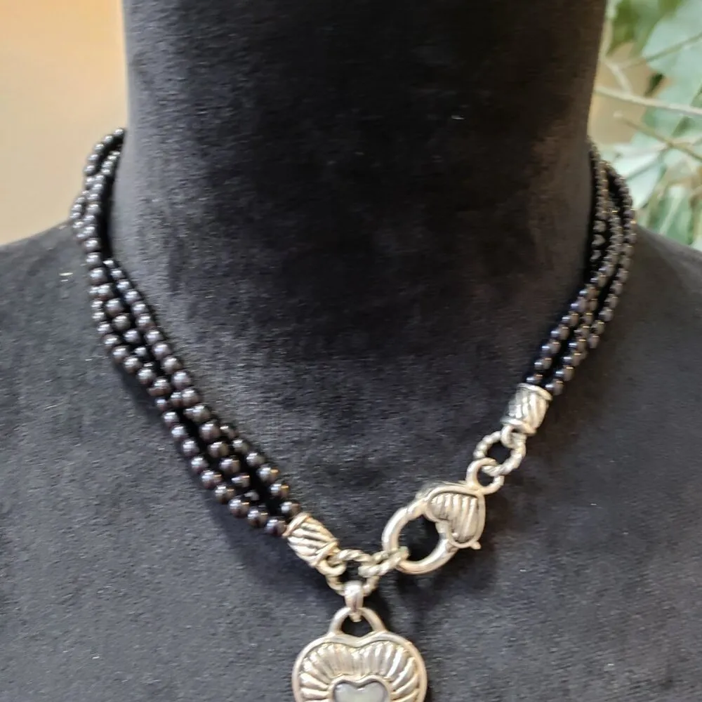 Women's Gold Tone Black Beads Heart Pendant Necklace Jewelry with Lobster Clasp - Image 2