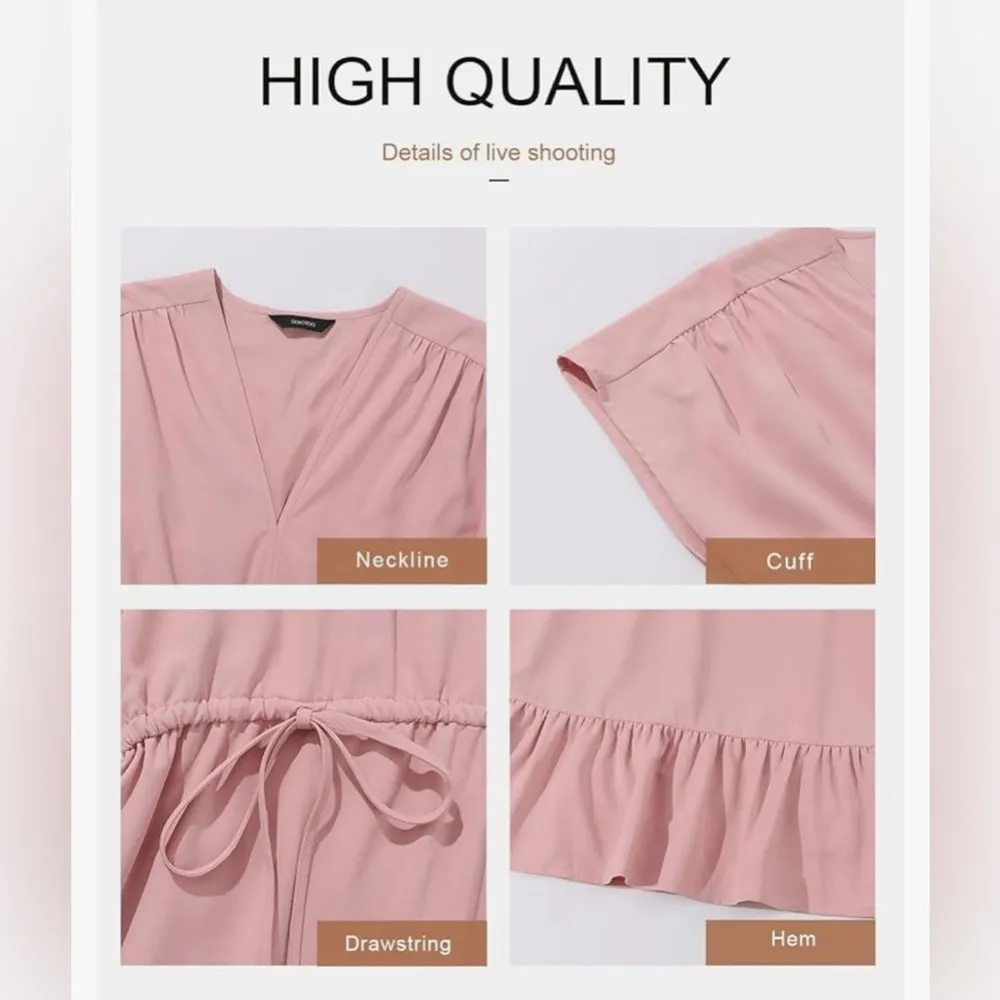 NEW Short Sleeve V Neck Empire Waist Drawstring Ruffle A - Image 5