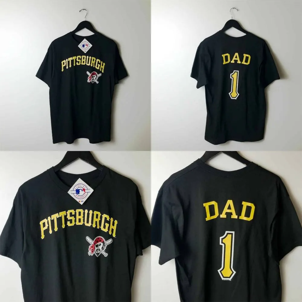 NEW Pittsburgh Pirates Dad 1 T Shirt Black Large L MLB Graphic Tee 100% Cotton - Image 9