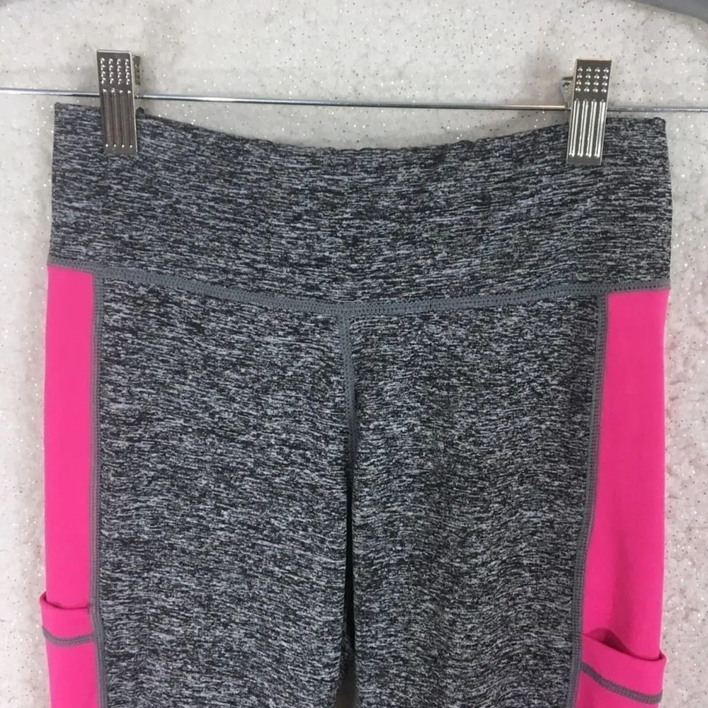 Heathered Pocket Crop Leggings Gray Pink Medium Workout Pants w/ Pockets Nylon - Image 2