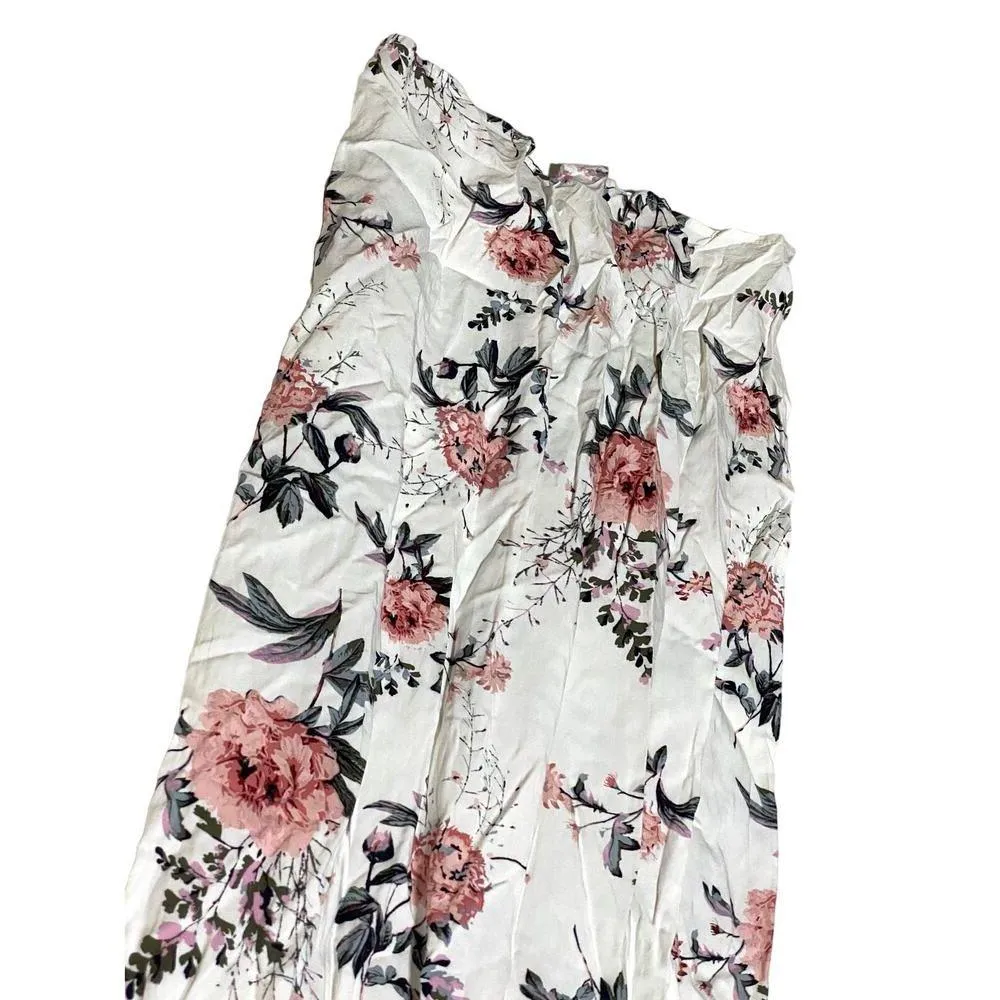 Charlotte Russe Maxi Dress Roses Floral Lined Rayon V Neck White Pink Small S - Image 5