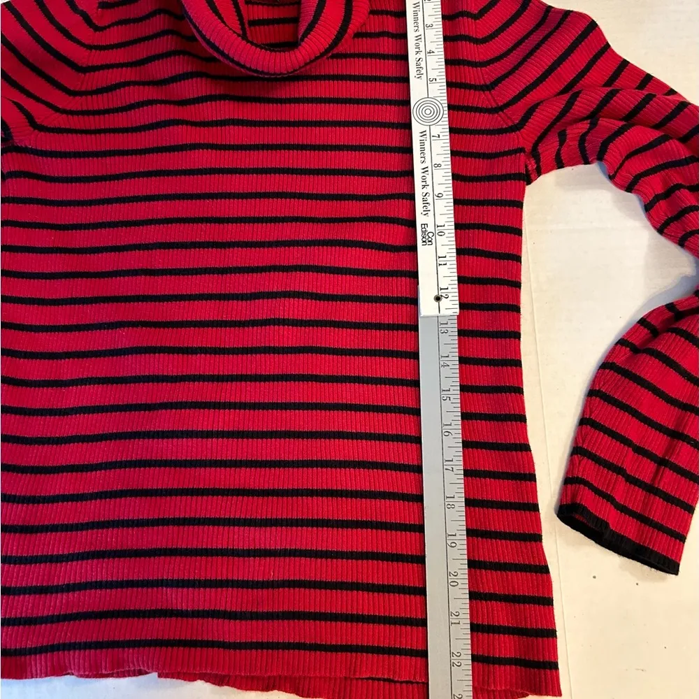 Lauren Ralph Lauren Red Black Striped Turtleneck Sweater 100% cot… Size XL - Image 8