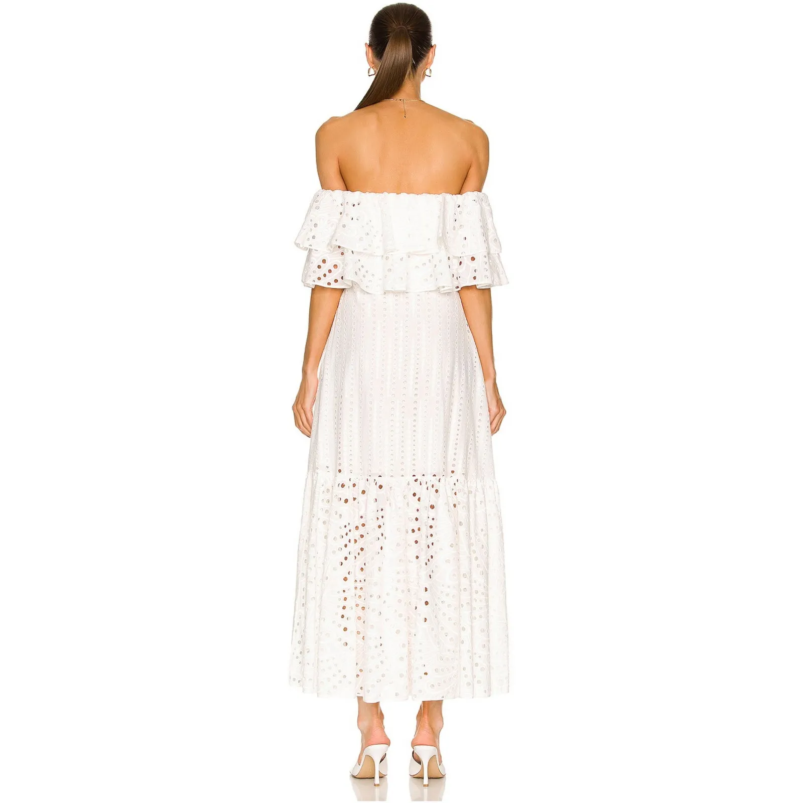 Charo Ruiz Ibiza Isabella White Eyelet Off Shoulder Maxi Dress Size Small - Image 2