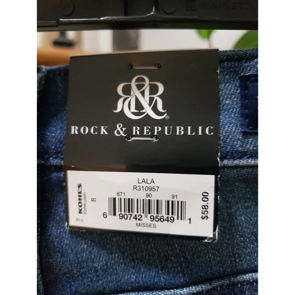 Rock & Republic Womens Lala Blue Denim Studded Cotton Straight Leg Shorts Size 8 - Image 6