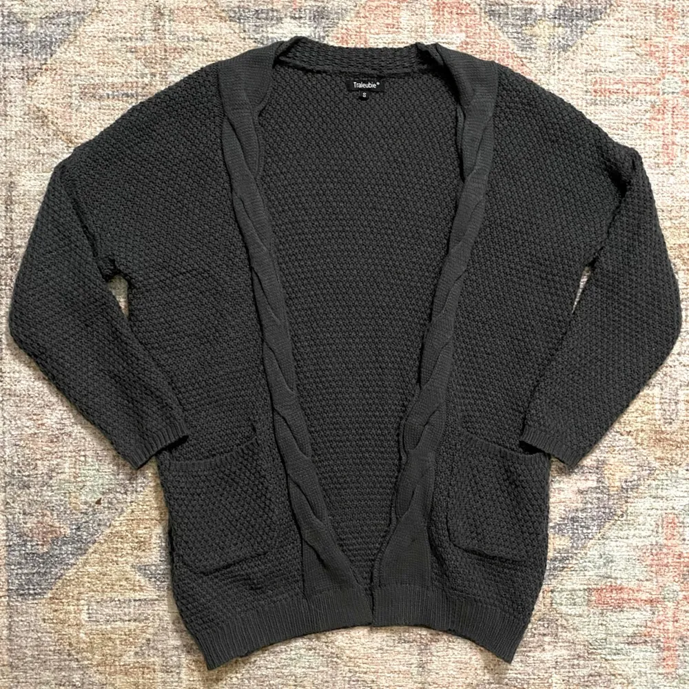Traleubie Open Grey Knit Cardigan Sweater Gray - Image 2