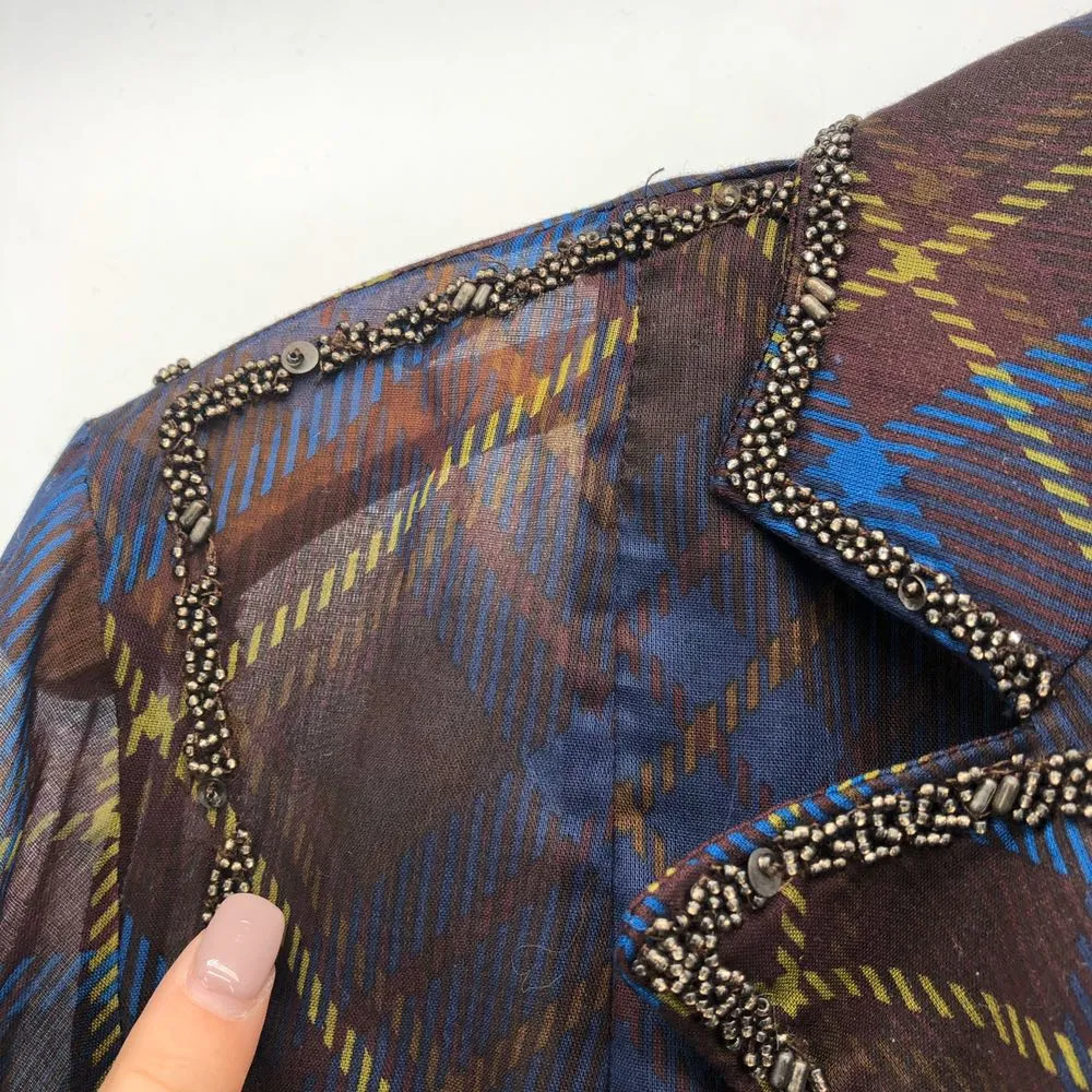 Dries Van Noten Beaded Plaid Blouse - Image 6