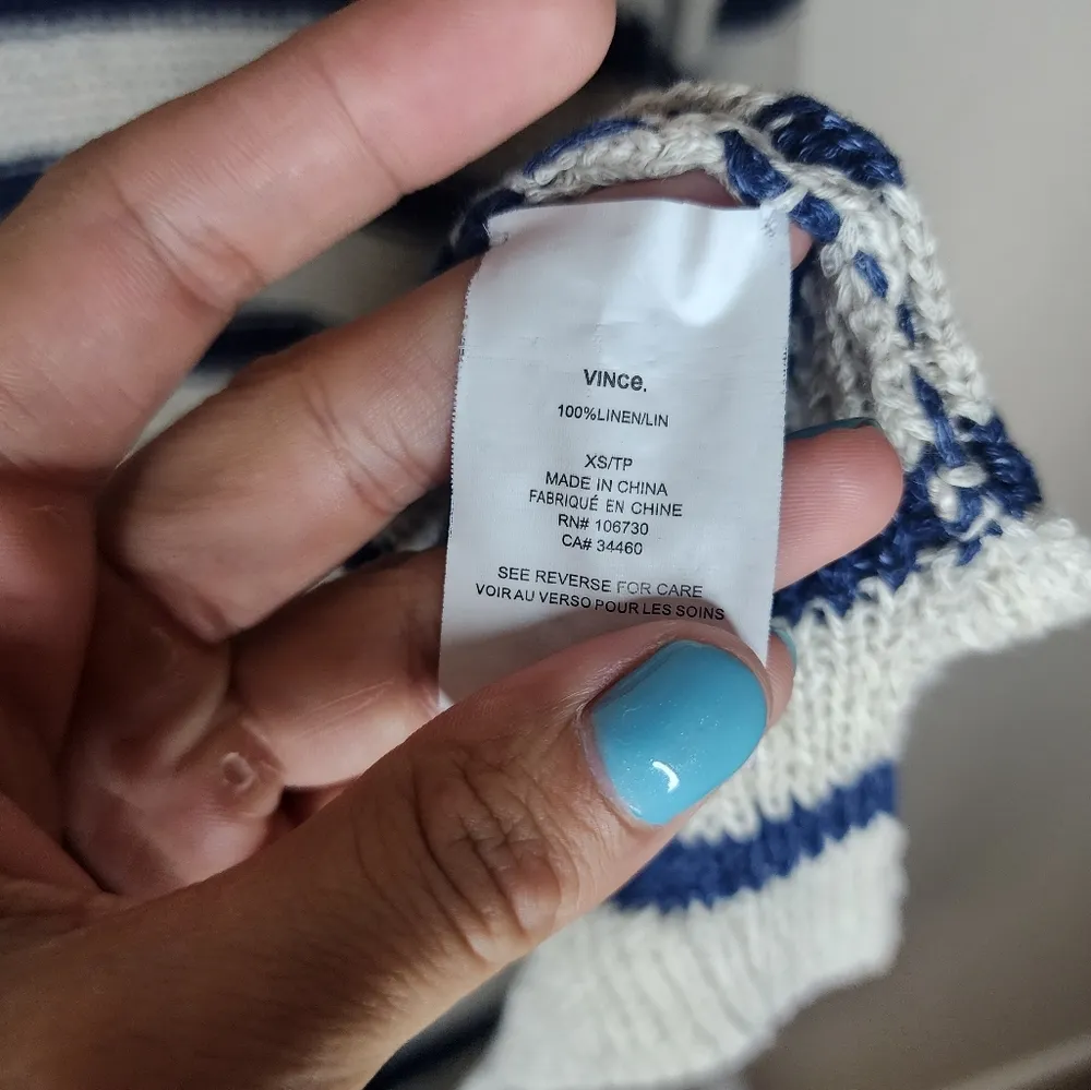 Vince Sweater Womens XS Blue White Striped 100% Linen Scoop Neck - Image 3