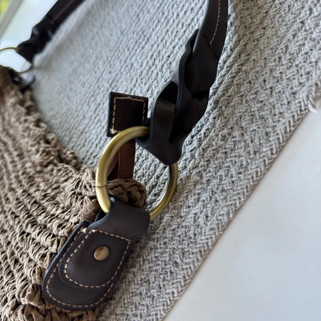 Vintage St. John’s Bay Taupe Tan Raffia Beaded Shoulder Bag Purse - Image 11