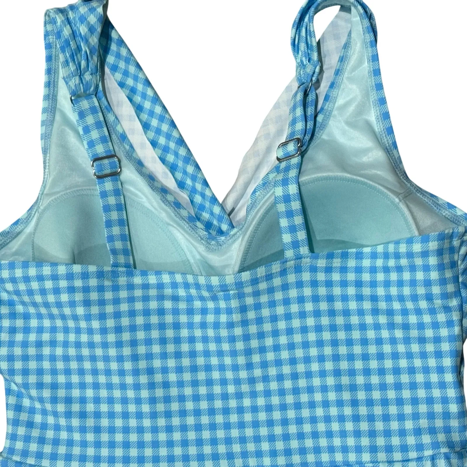 Lands' End Gingham Swimsuit Mint/Blue 1Pc V - Image 6