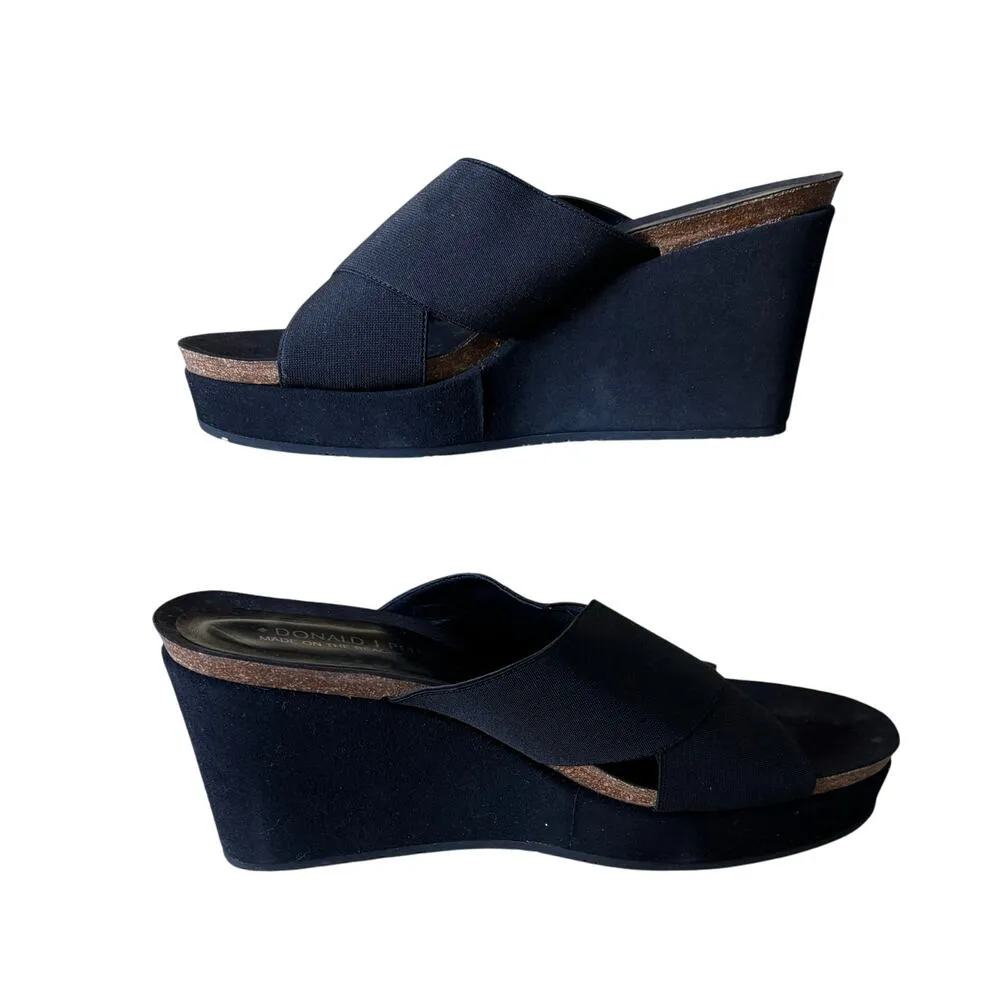 Donald Pliner Black Elastic Strap Suede Leather Wedge Platform Shoe $220 NIB - Image 2