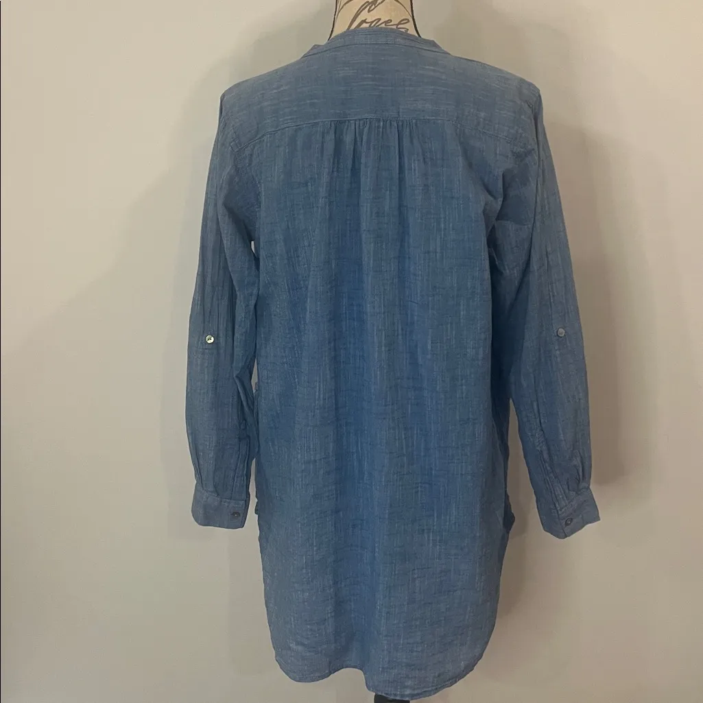 Seafolly cotton chambray tunic beach cover up split neck roll tab sleeve S - Image 4