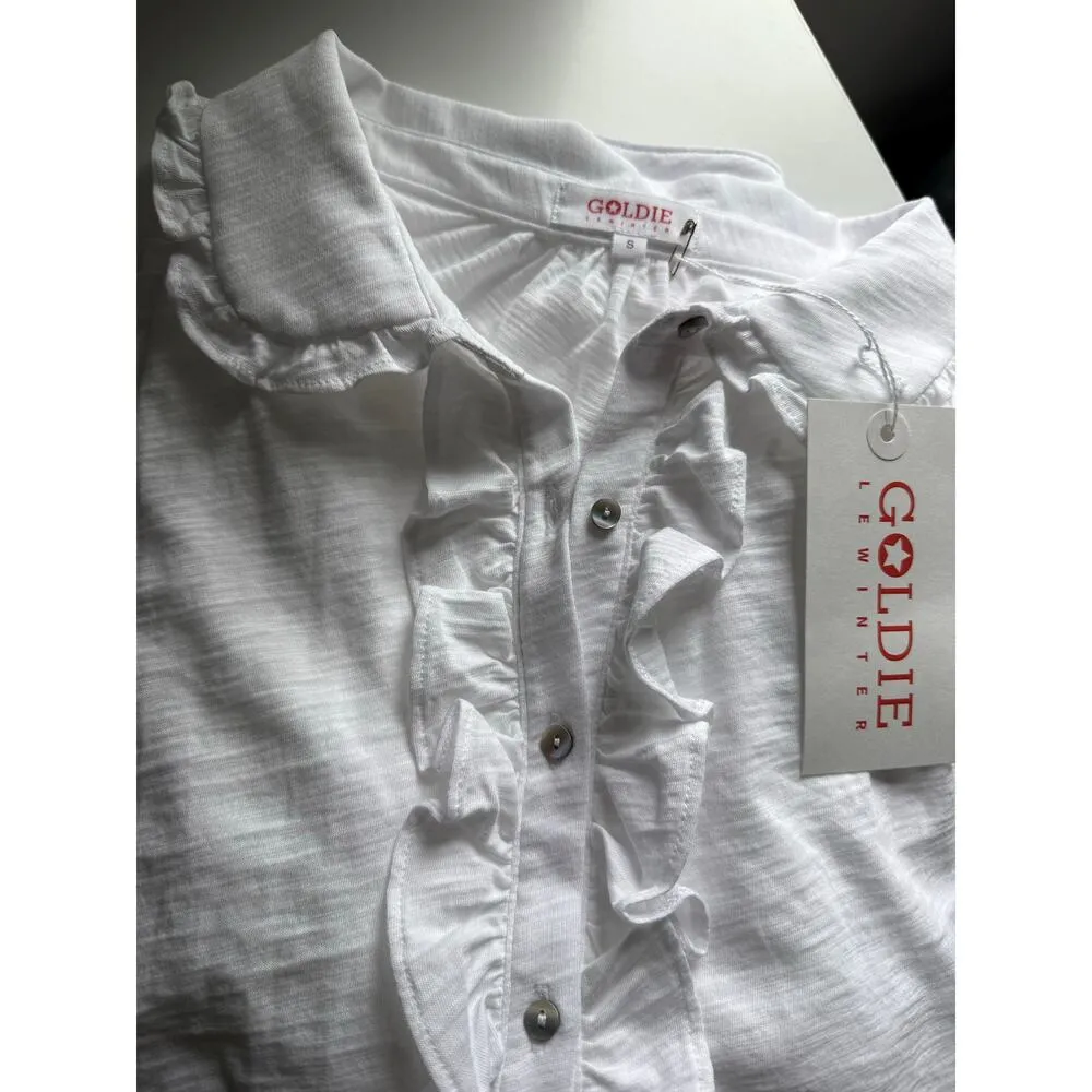 $185 New Goldie Pima Josephine Tuxedo Shirt- Small - White - Image 8