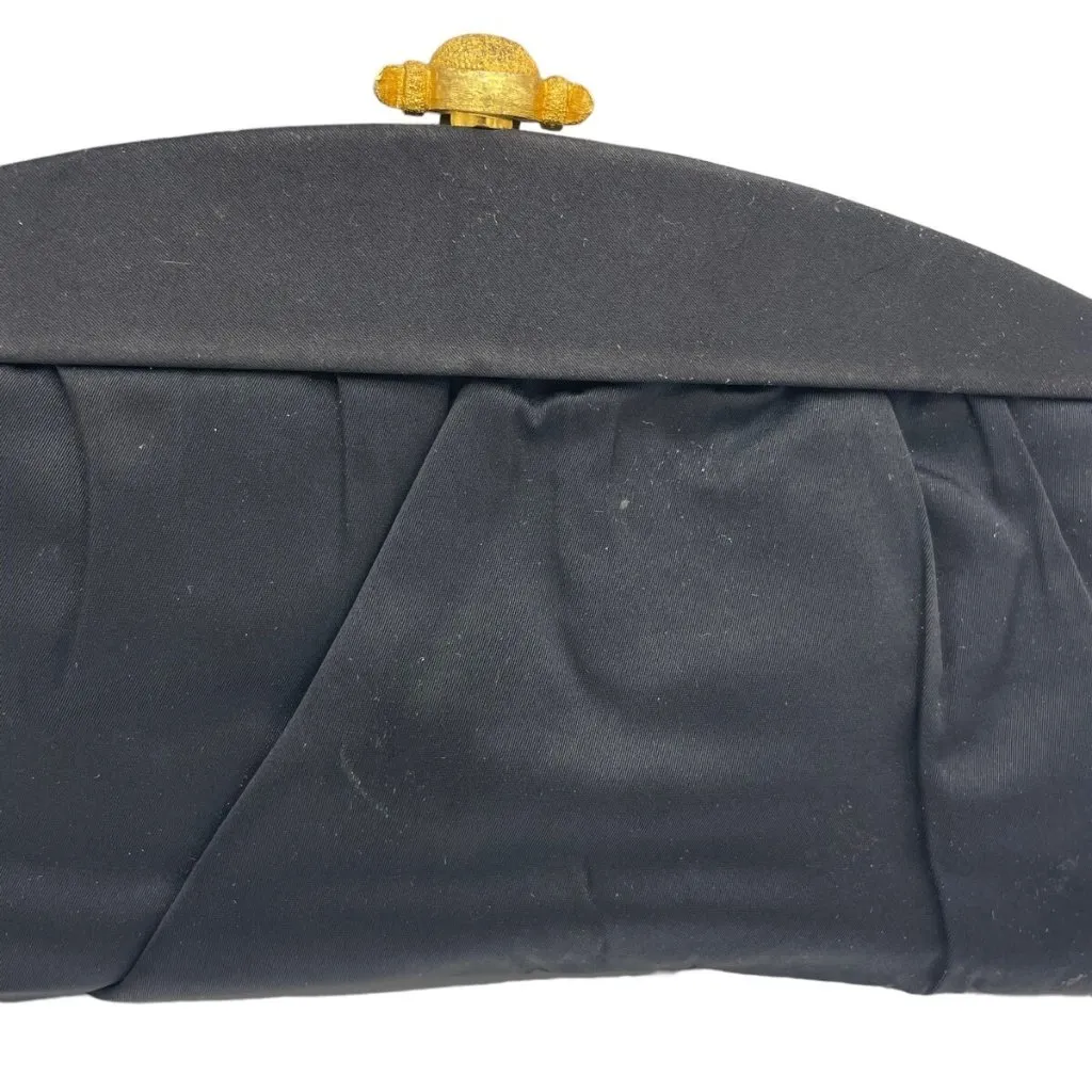 Vintage CROWN LEWIS Black Purse Clutch Evening Handbag 12” X 6” Gold Latch - Image 3