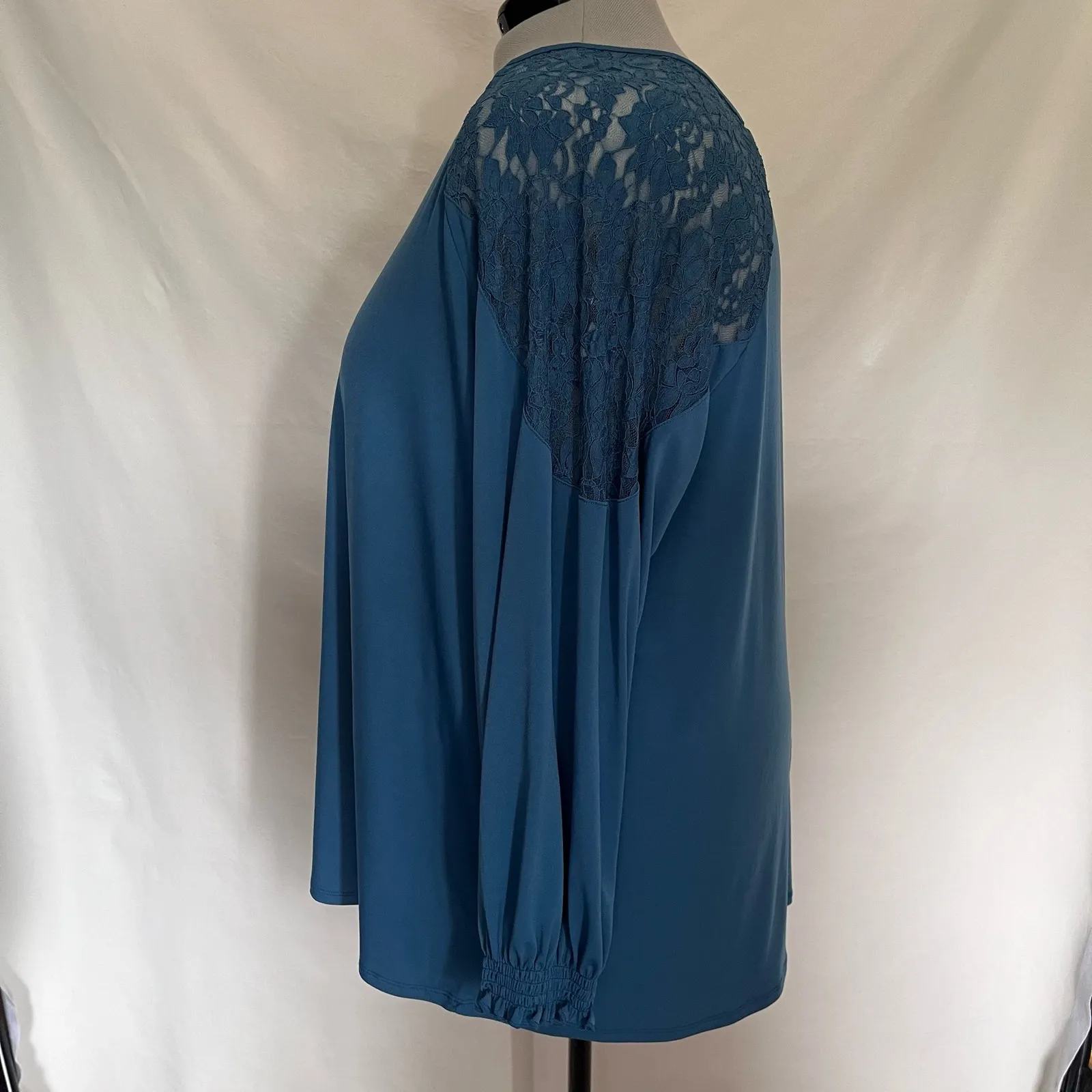 Torrid Lace Shoulder Popover Womens Top 4X Teal Romantic Boho Flowy Long Sleeve - Image 7