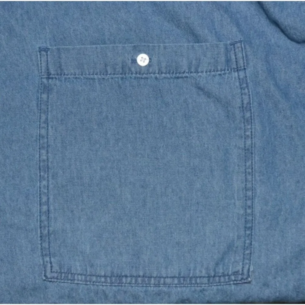 ELLOS Denim Tunic Top Oversized 3X 30/32 Button Front Shirt Side Slits Comfy Blue - Image 4