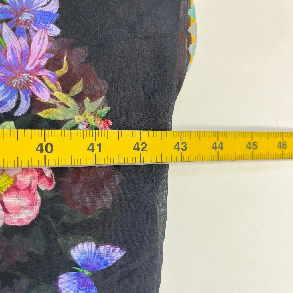 NWOT Johnny Was Black Butterfly Floral Silk Blend KIMONO Cover Up Front Tie Sz S - Image 10