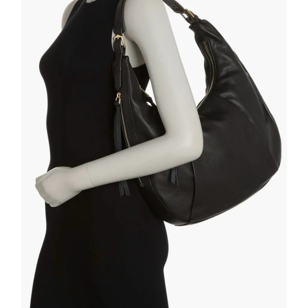 Aimee Kestenberg Corfu Pleated Hobo Bag in black leather - Image 10