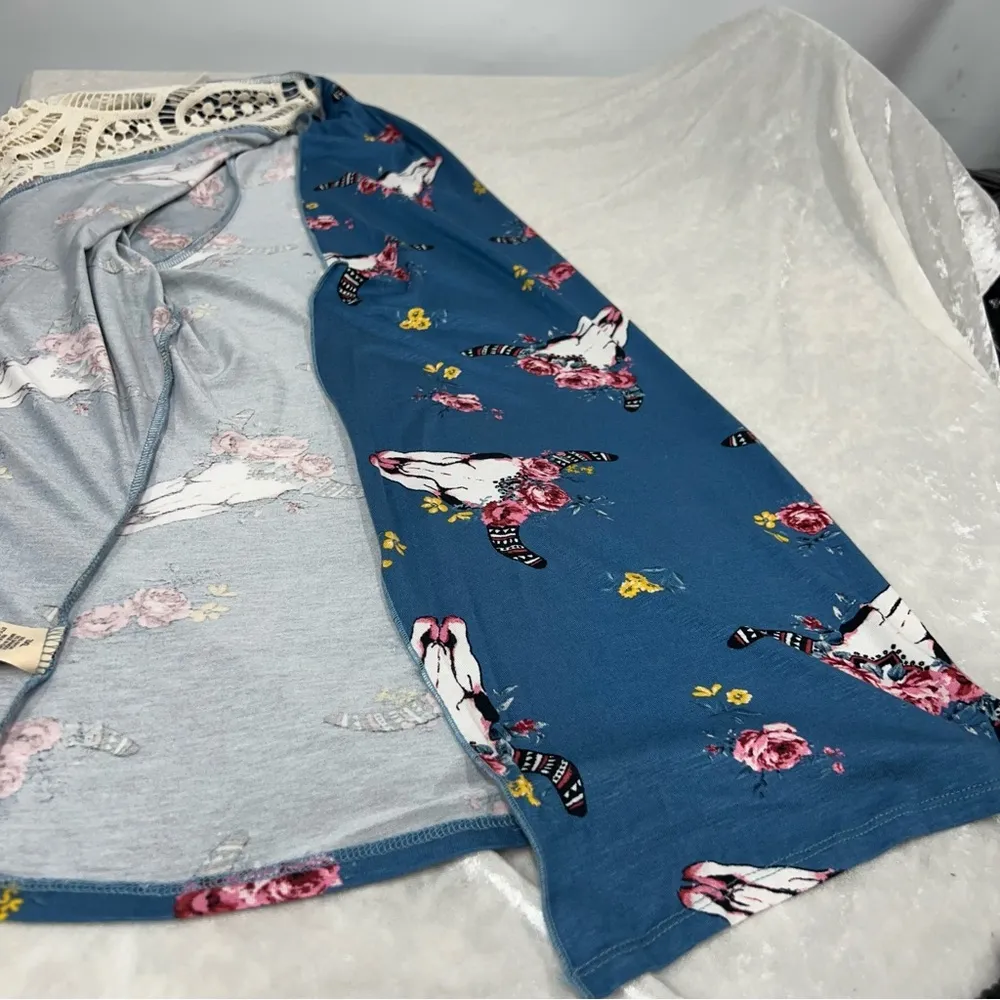 Liberty Love open cardigan 3xl kimono crochet embroidered southwestern FLAWED - Image 9
