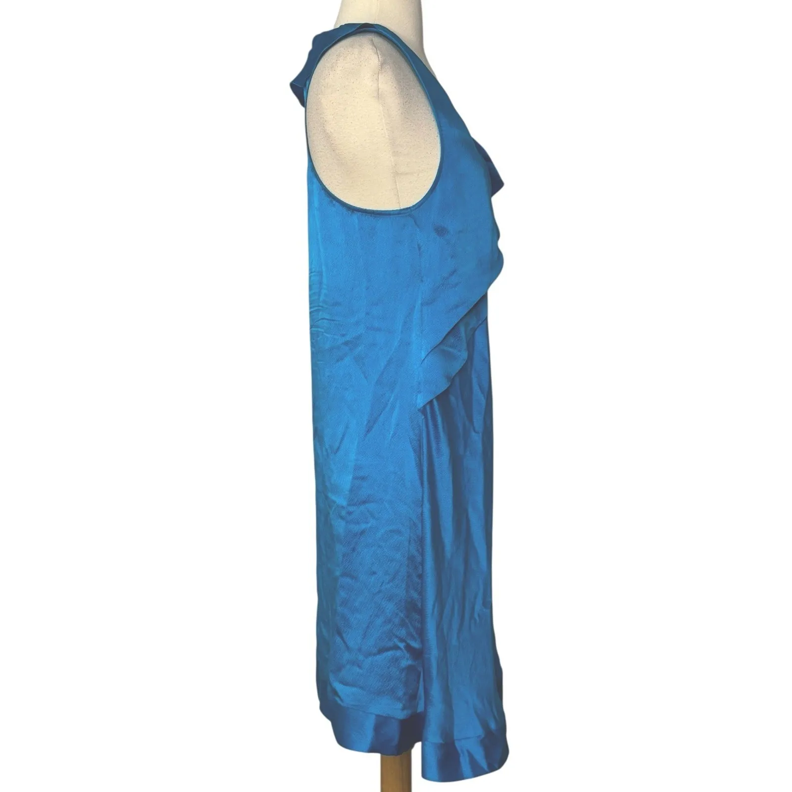 Anthropologie ALI RO Silk Turquoise Ruffled Mini Tank Slip Dress Halter Size 8 - Image 6