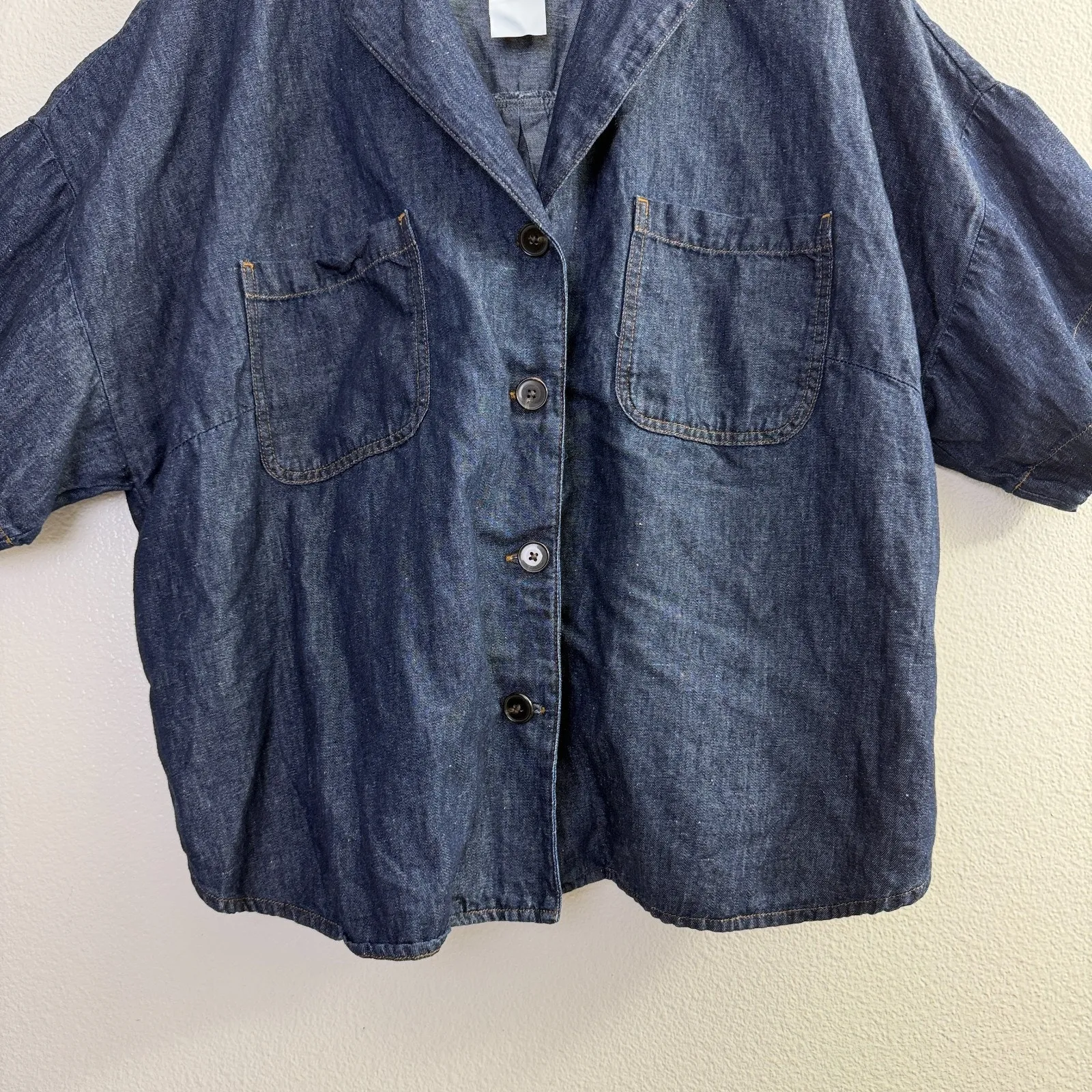 Persona by Marina Rinaldi Denim Shirt Womens Size 22 Indigo Blue Button Linen - Image 3