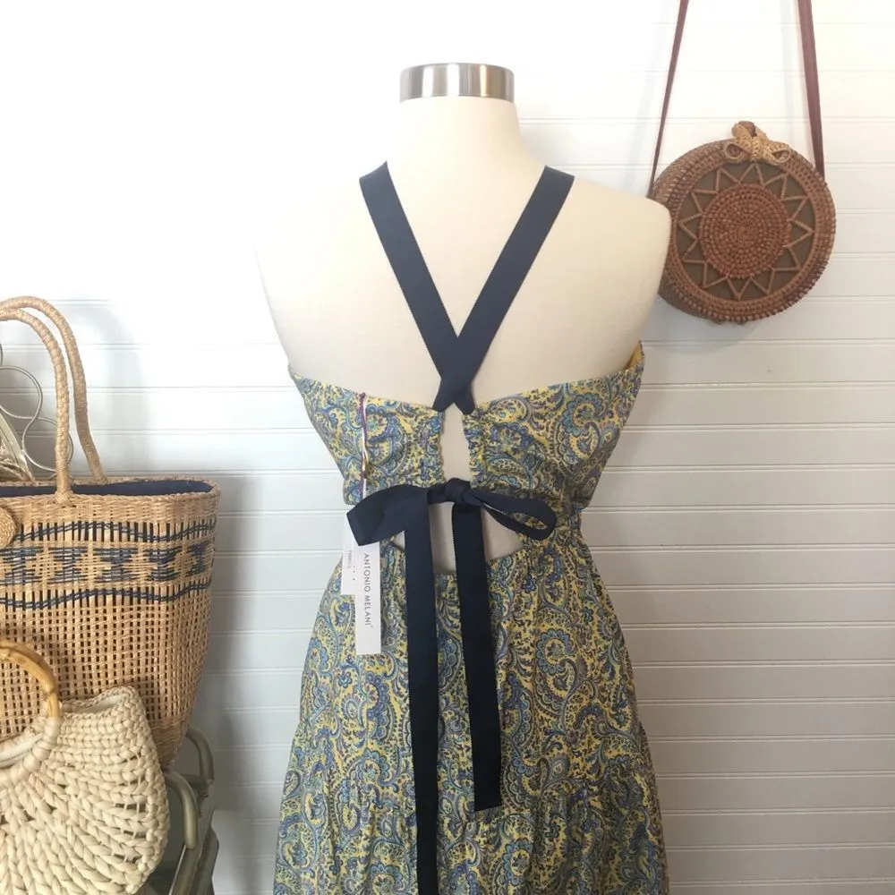 Antonio Melani Liberty Olivia Cotton Yellow Blue Paisley Midi Dress - Image 3
